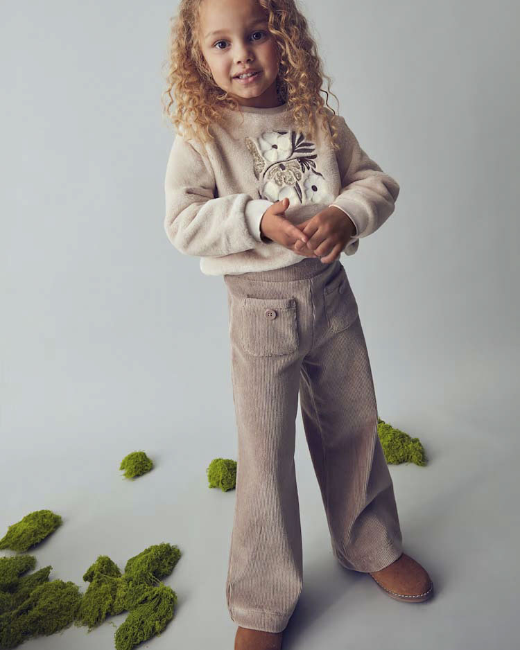 Pantalone palazzo Mayoral in velluto taupe a costine con tasche