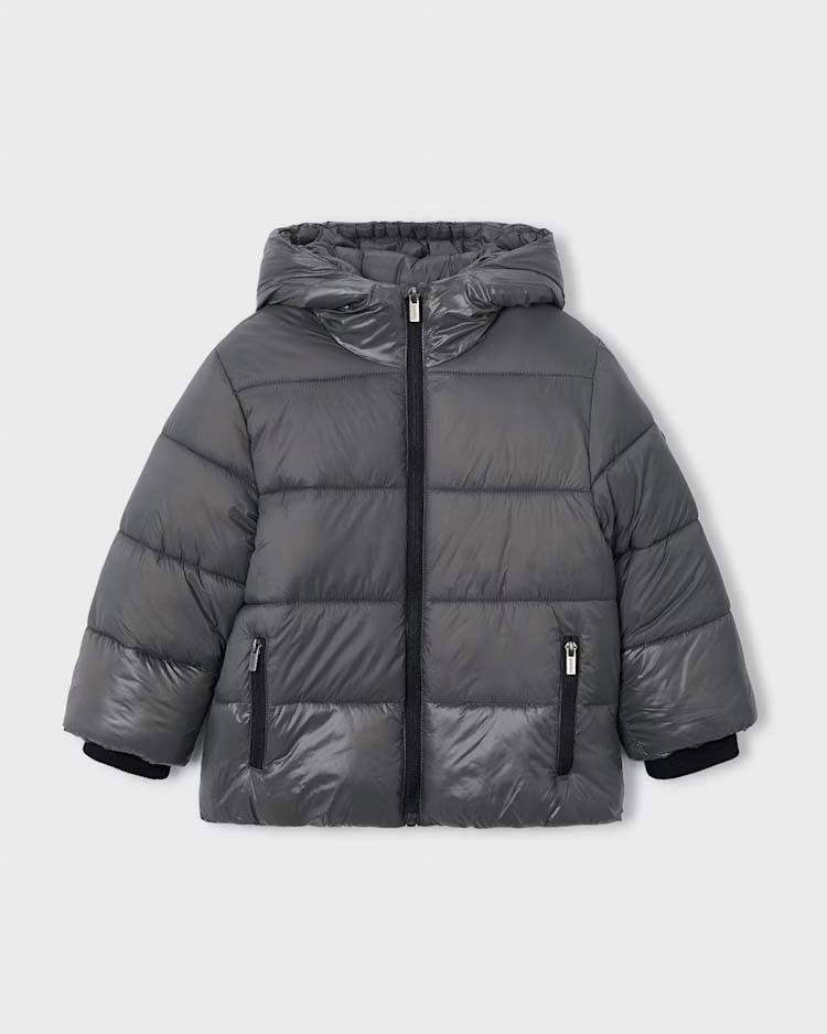 Piumino mayoral grigio piombo lucido ed opaco con cappuccio