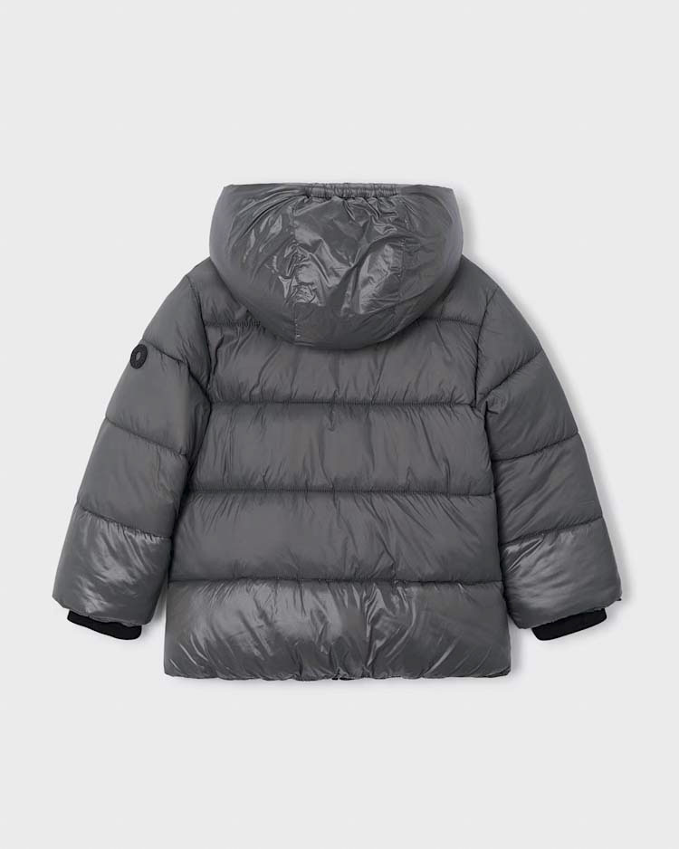Piumino mayoral grigio piombo lucido ed opaco con cappuccio image