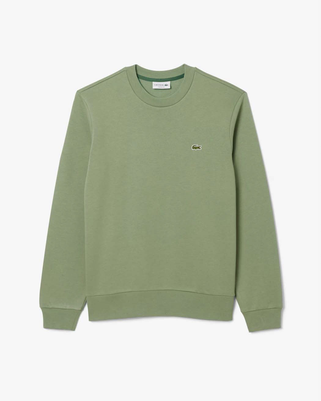 Felpa girocollo Lacoste verde salvia con logo coccodrillo ricamato sul petto