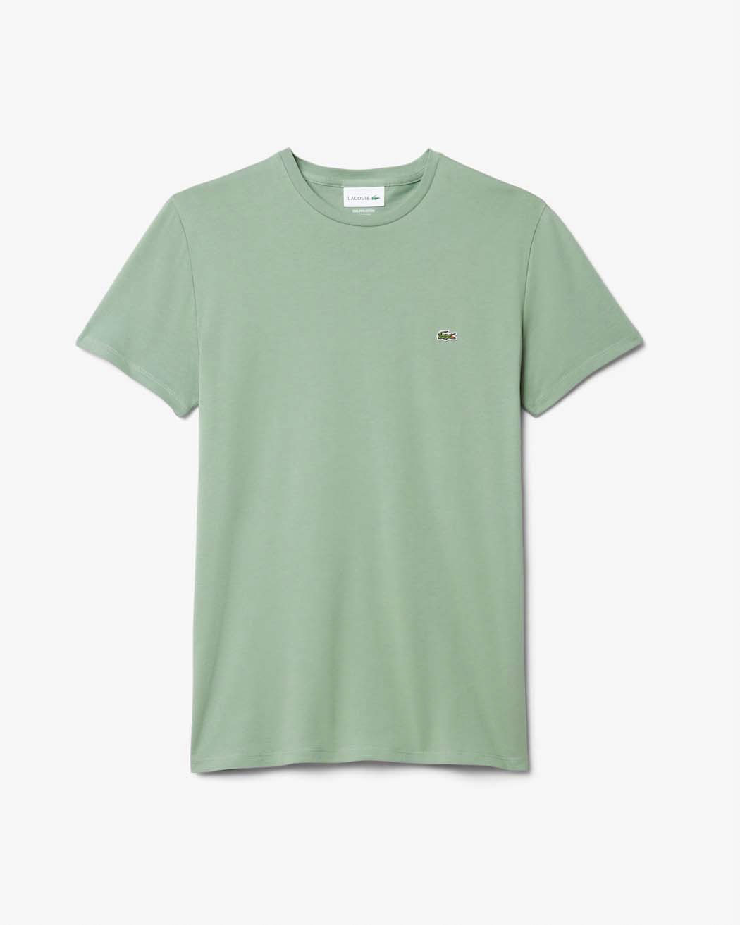T-shirt verde salvia in pima cotton con logo coccodrillo verde