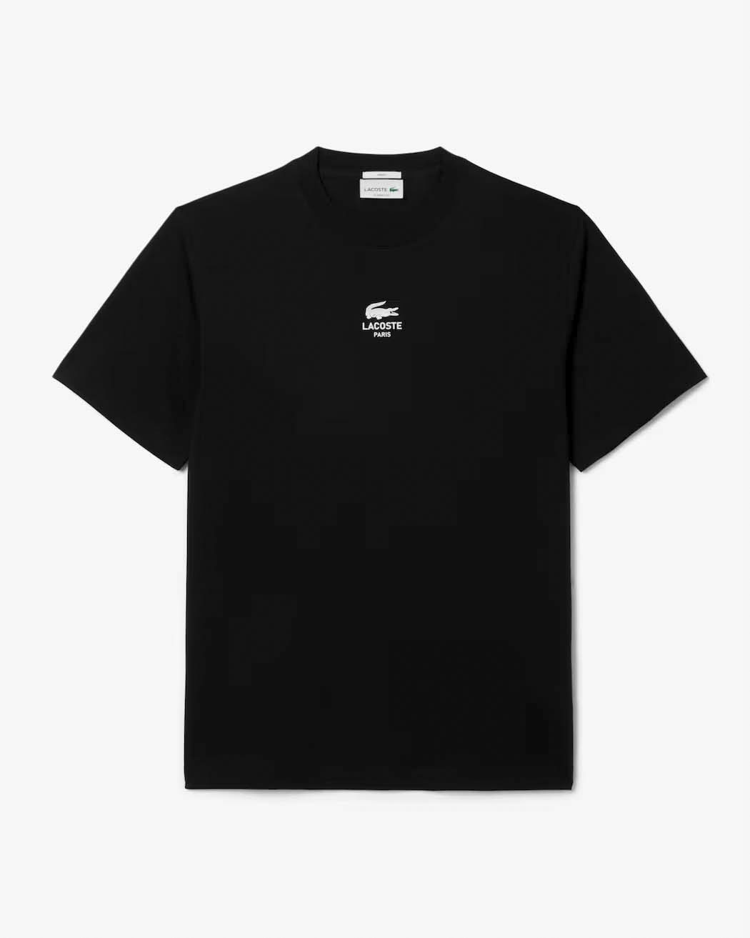 T-shirt Lacoste nera in jersey di cotone pesante con stampa logo davanti