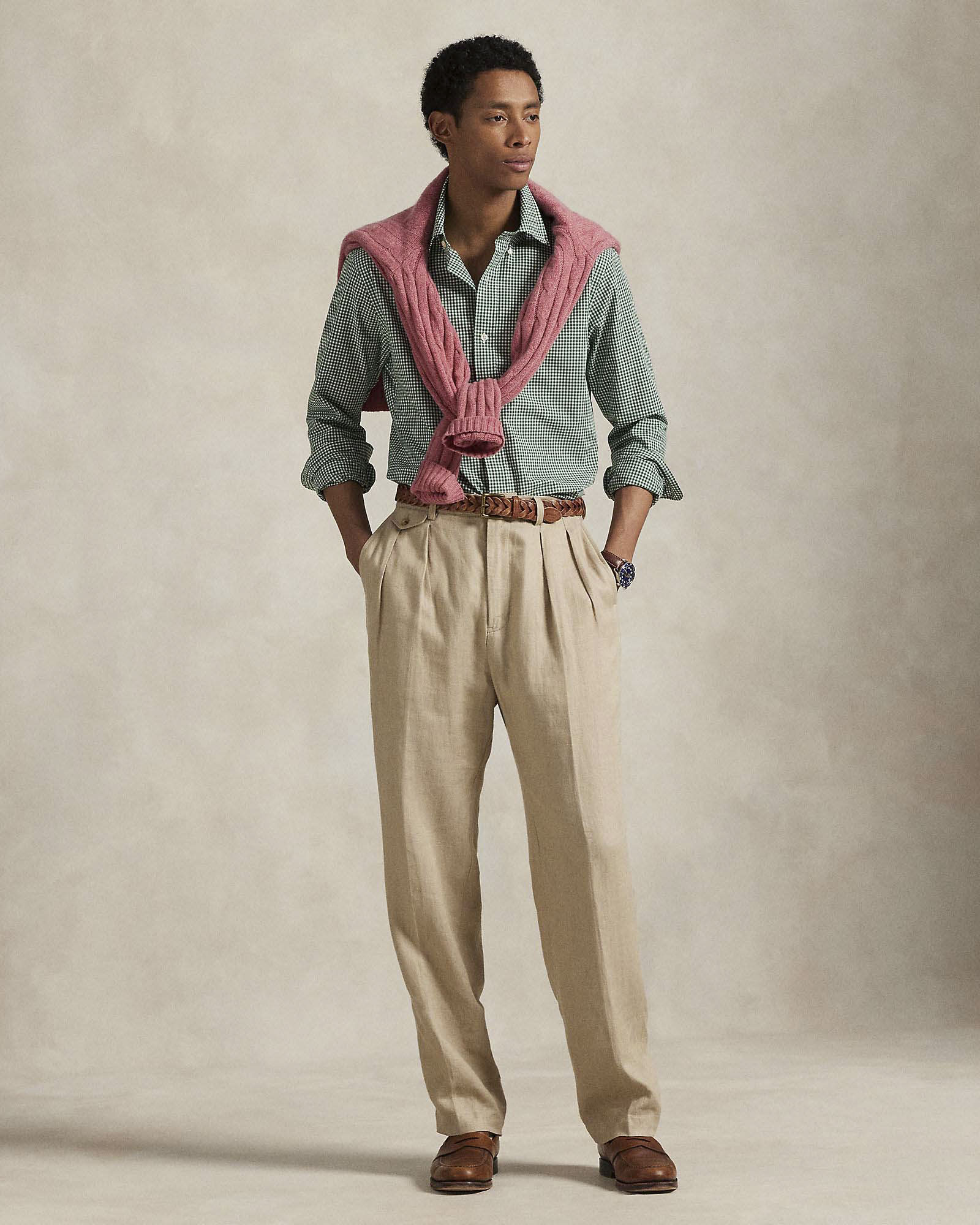 Camicia Polo Ralph Lauren custom-fit in popeline di cotone stretch a fantasia vichy bianco e verde con colletto button-down