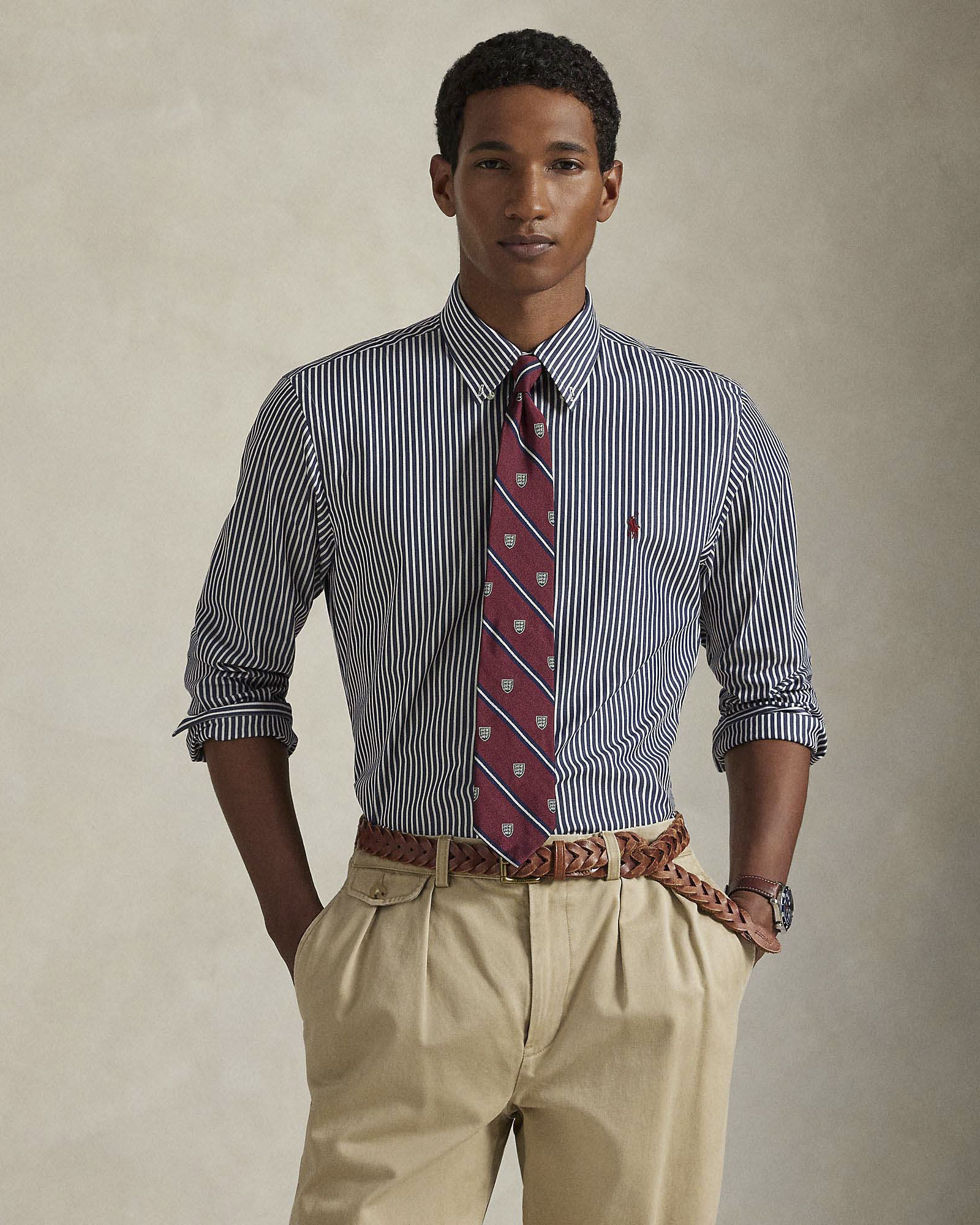 Popeline Camicia Bianca A Righe Blu Uomo Camicia Slim-fit Polo