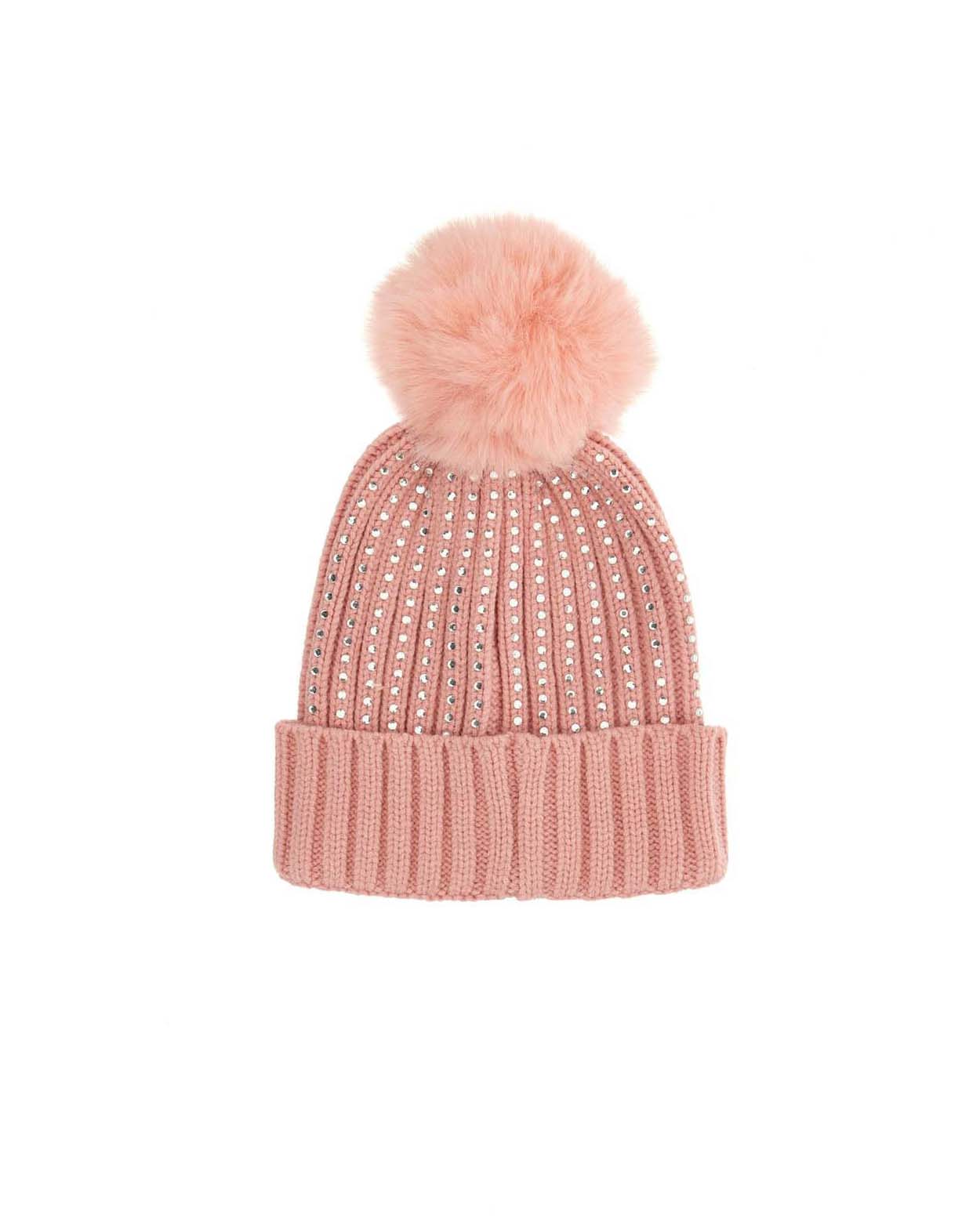 Berretto Guess rosa con pom pom e strass in misto viscosa image