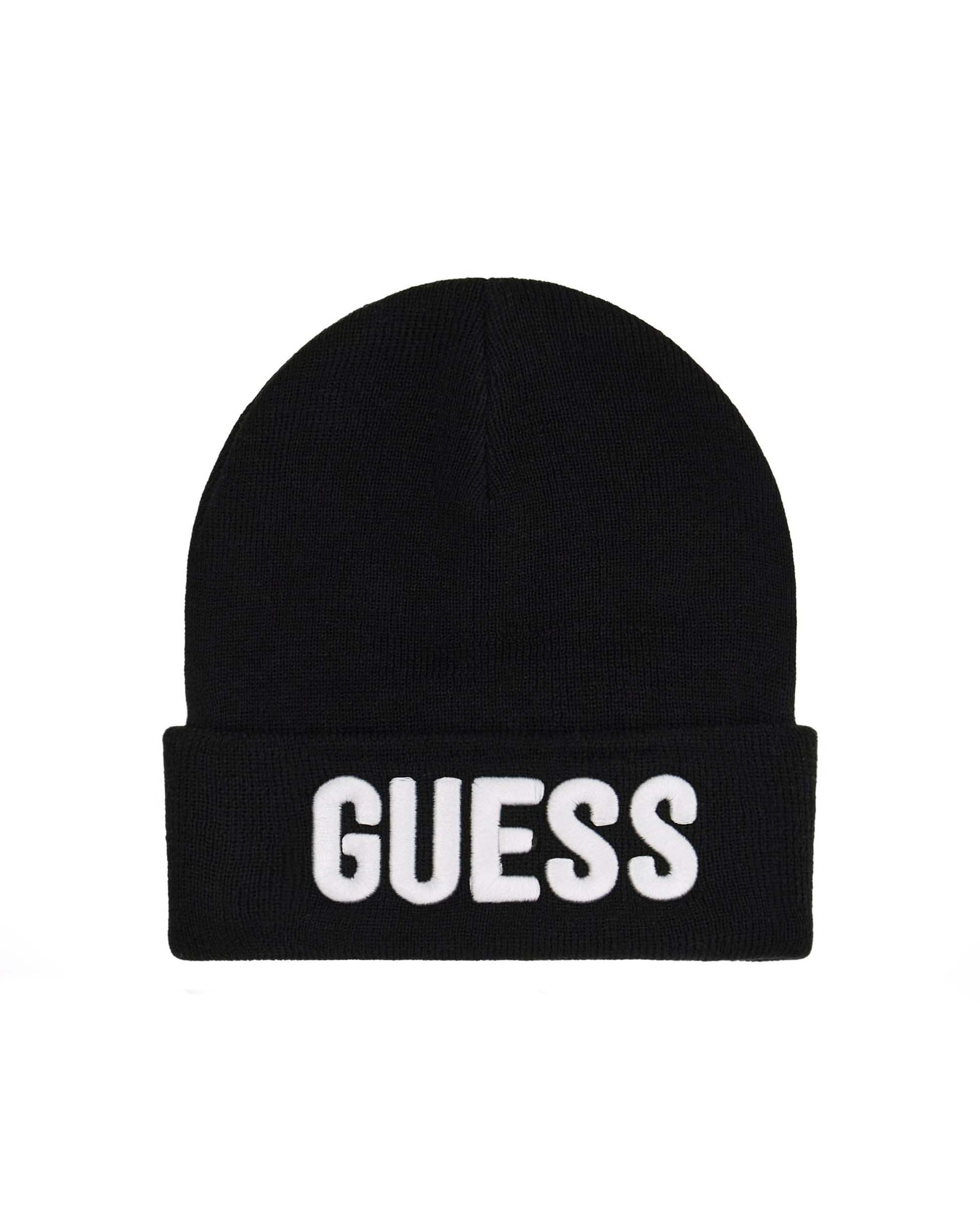 Berretto Guess nero in misto viscosa con scritta logo bianca