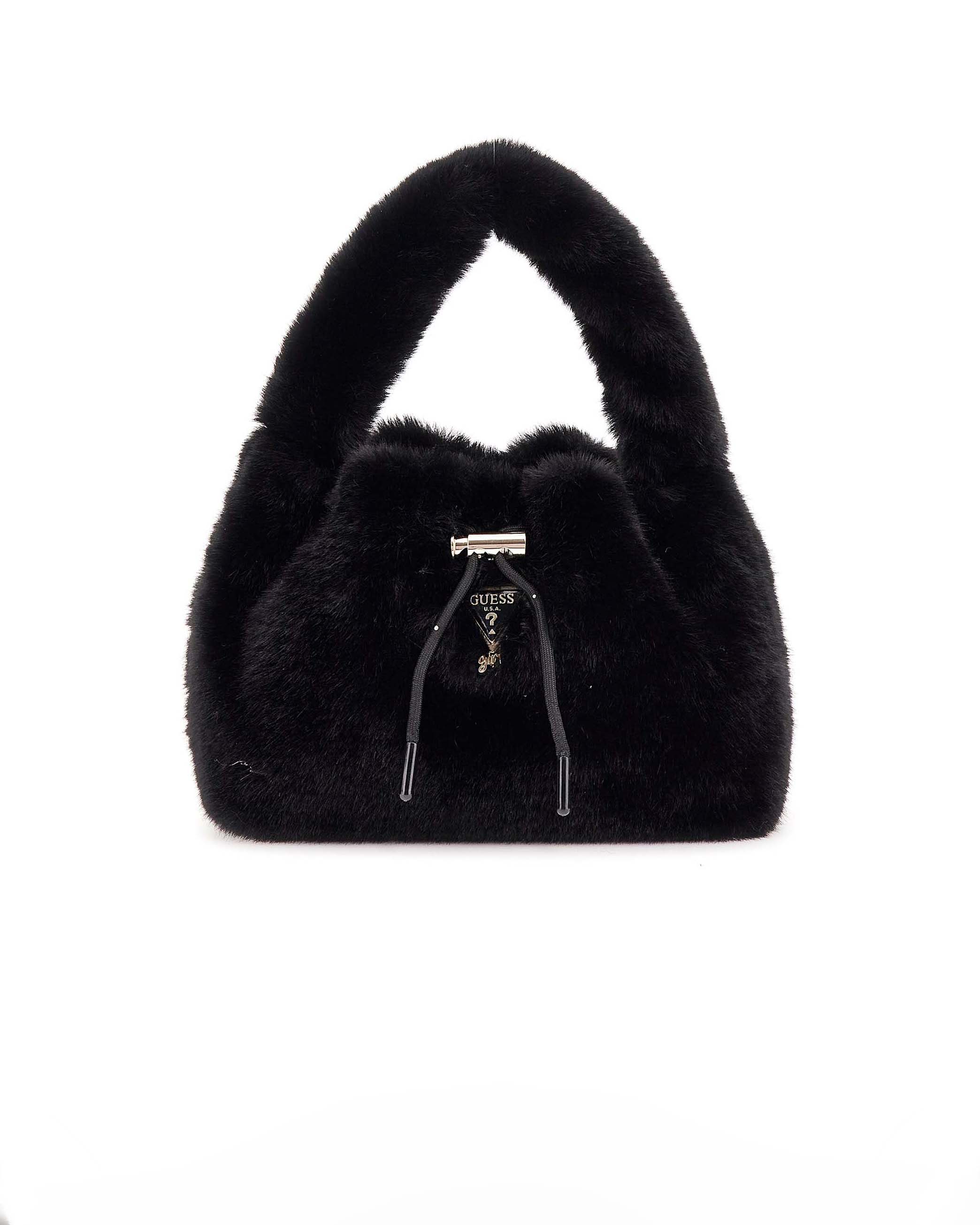 Borsa a sacchetto Guess in ecopelliccia nera
