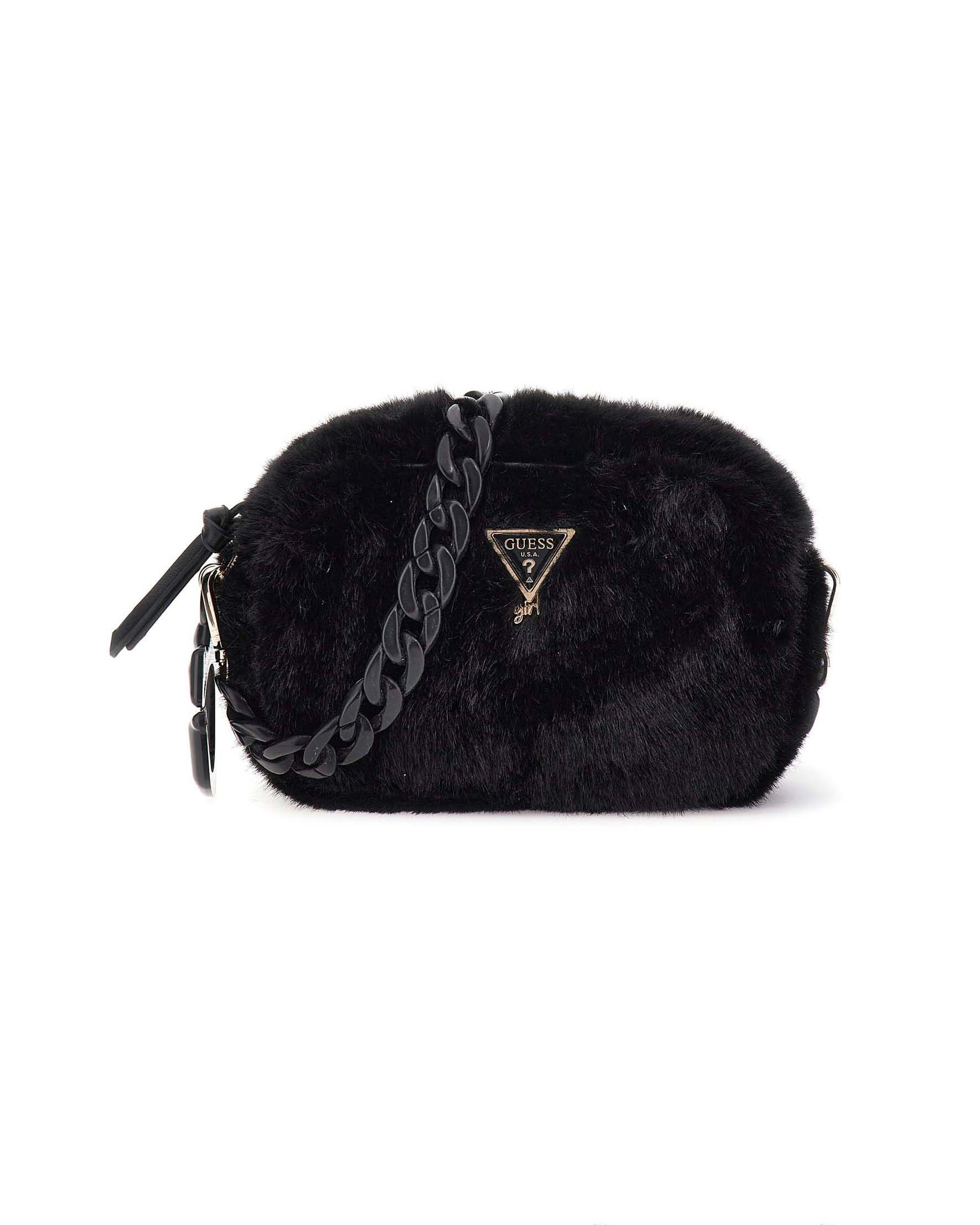 Borsa a saponetta Guess nera in ecopelliccia con tracolla