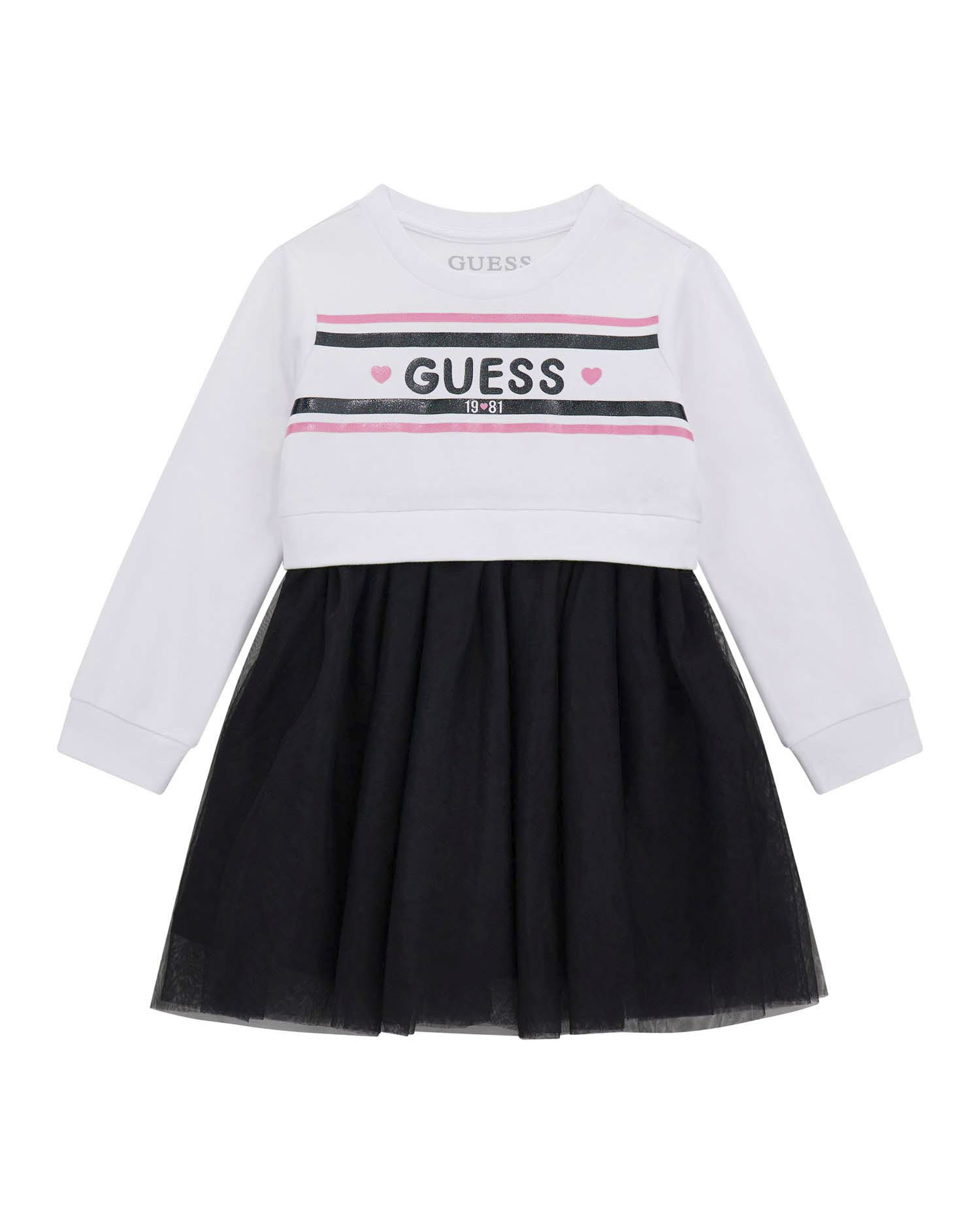 Abito Guess bianco e nero in puro cotone con gonna in tulle