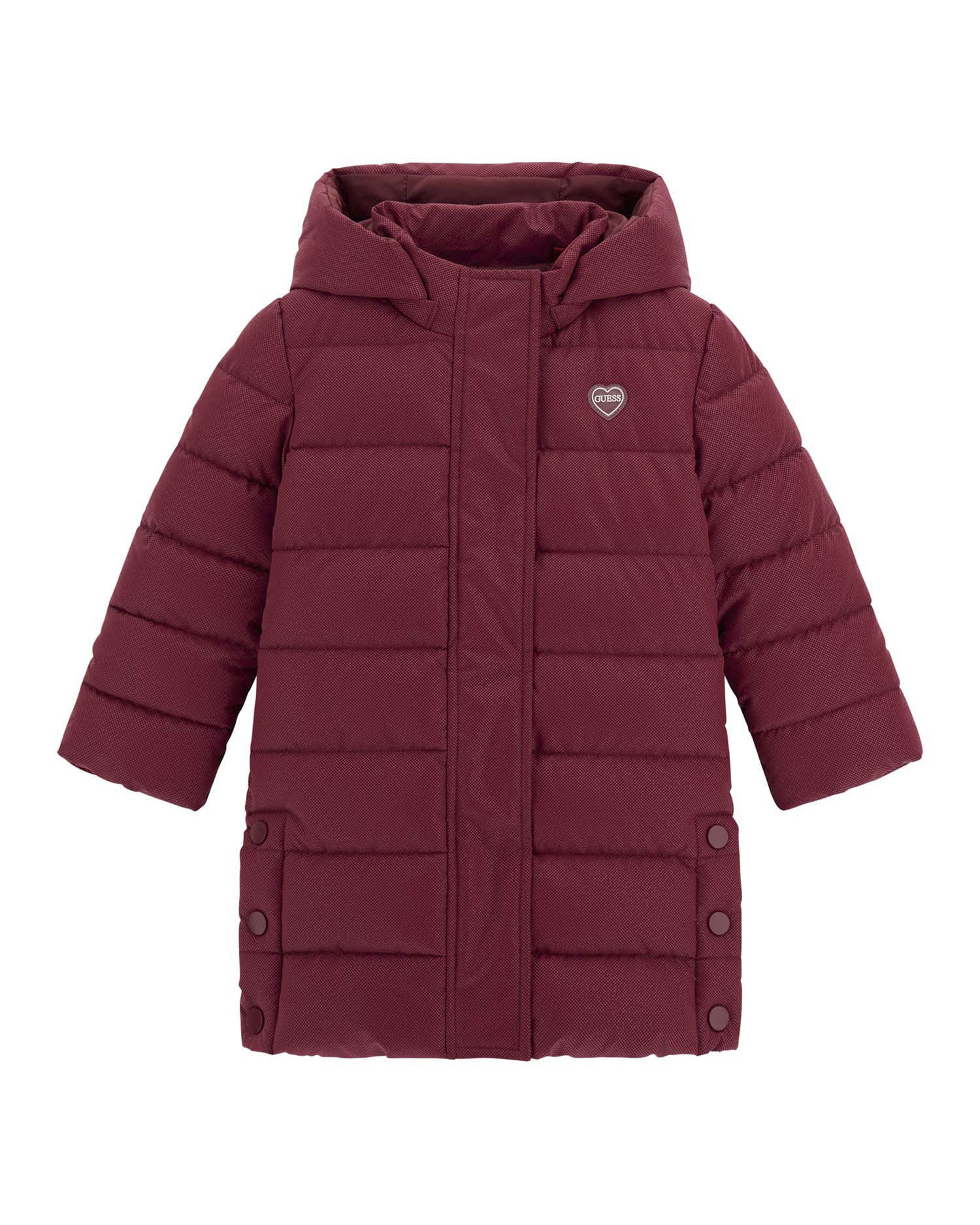 Maxi piumino Guess bordeaux effetto lurex trapuntato con cappuccio