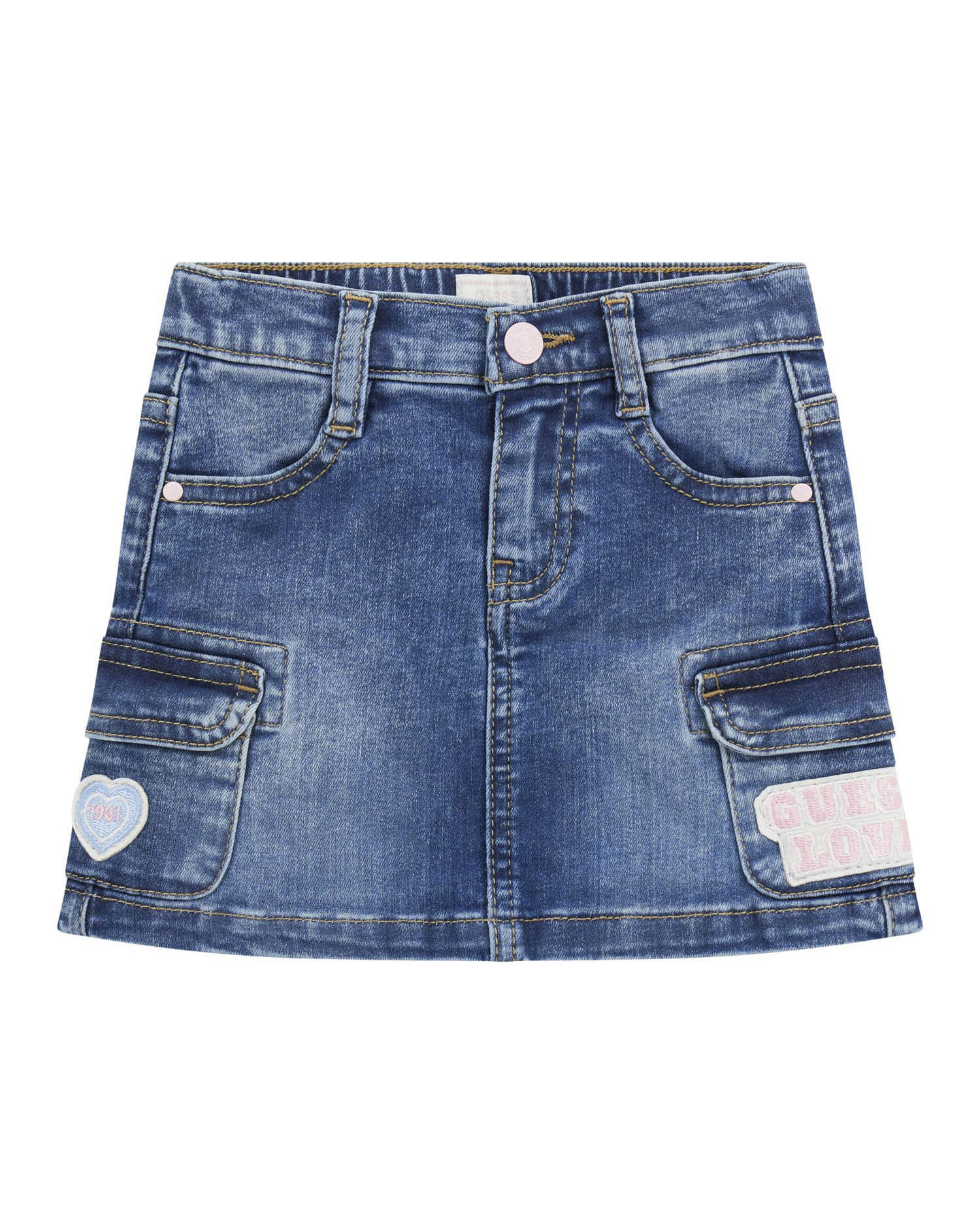 Minigonna Guess in denim lavaggio medio stone washed con patch