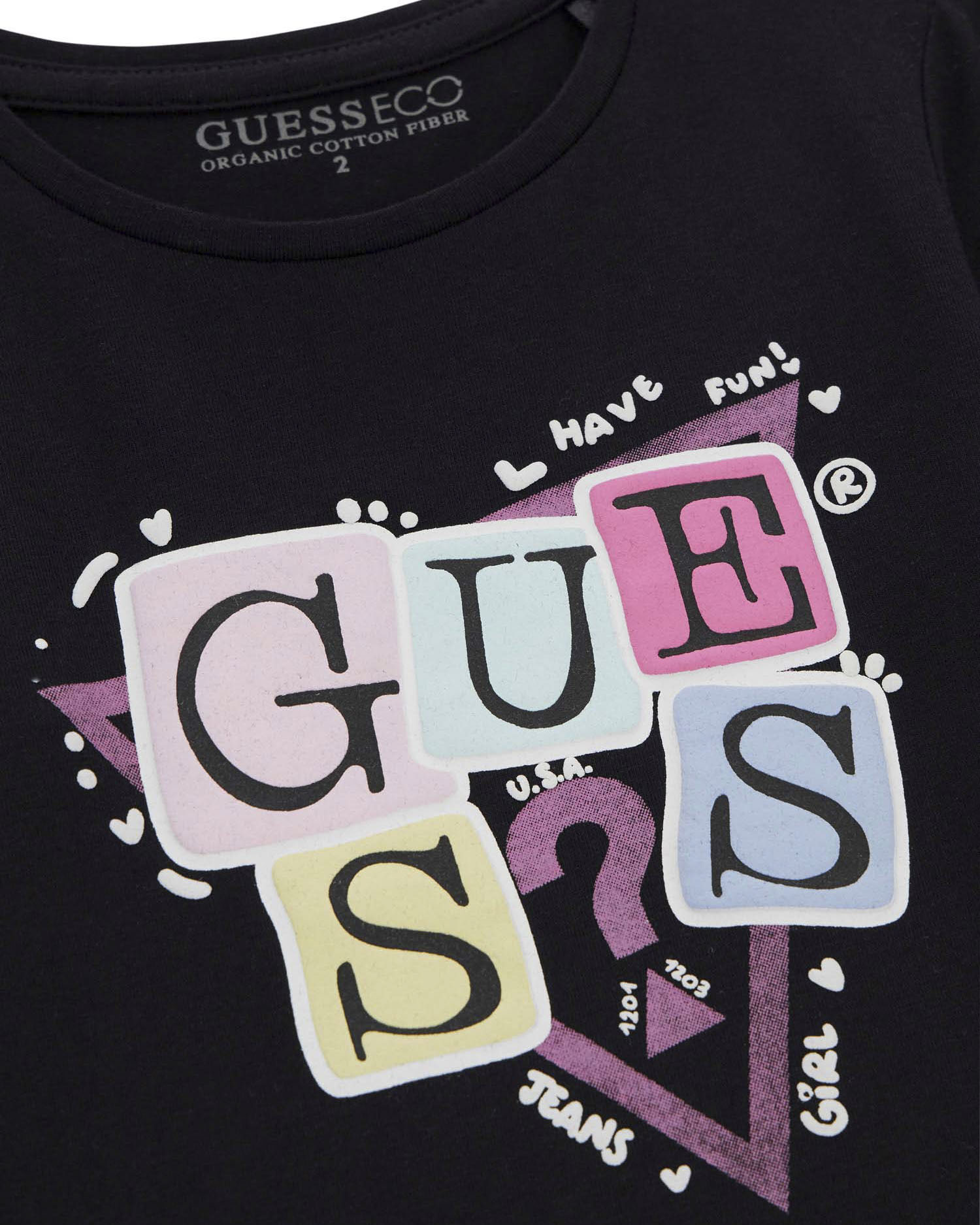 T-shirt Guess nera a maniche lunghe in misto cotone con logo gommato multicolor image
