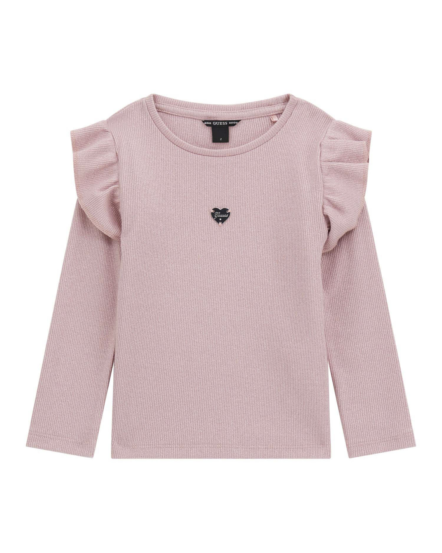 T-shirt Guess rosa in lurex con volant