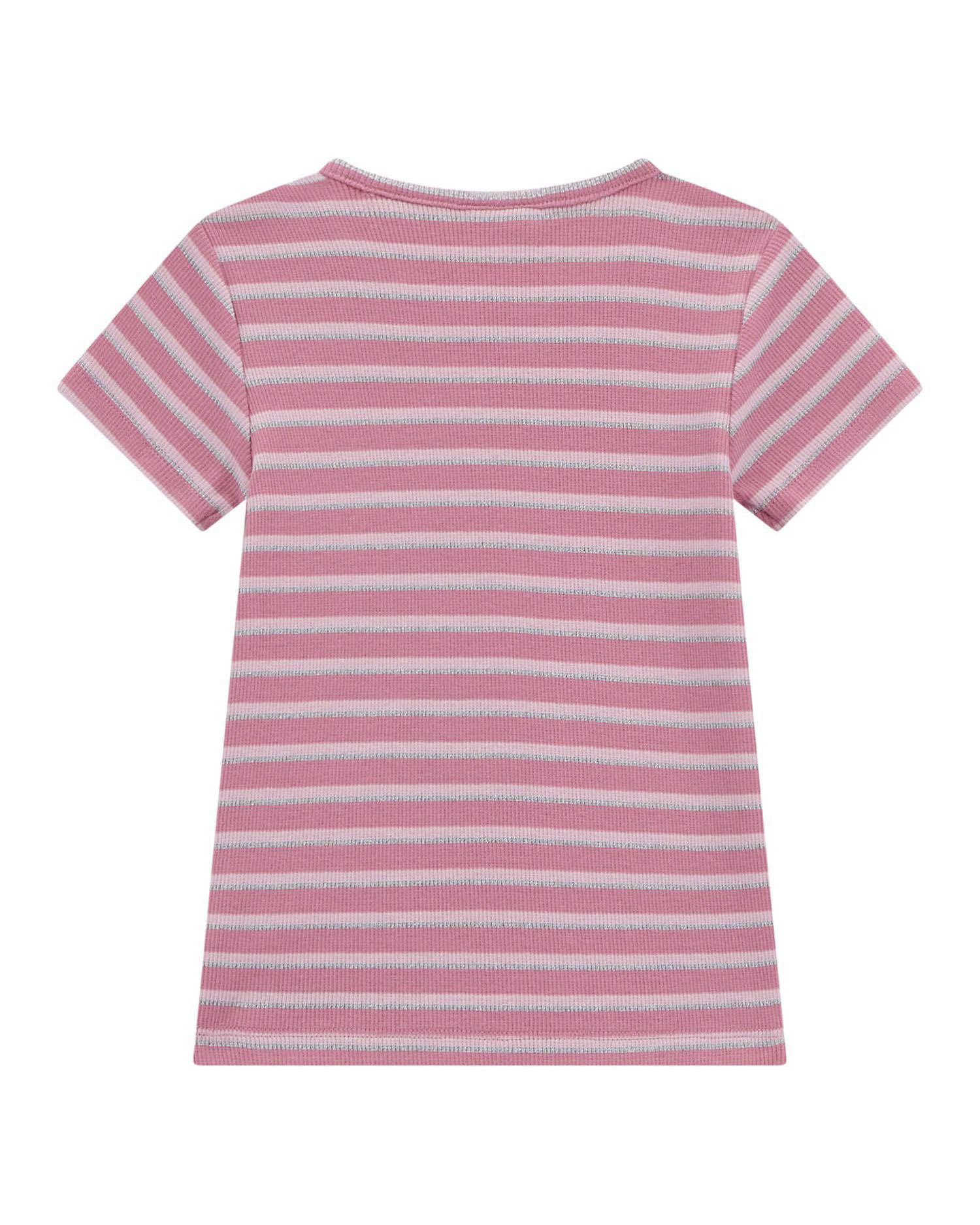 T-shirt Guess in cotone stretch rosa a righe argento image