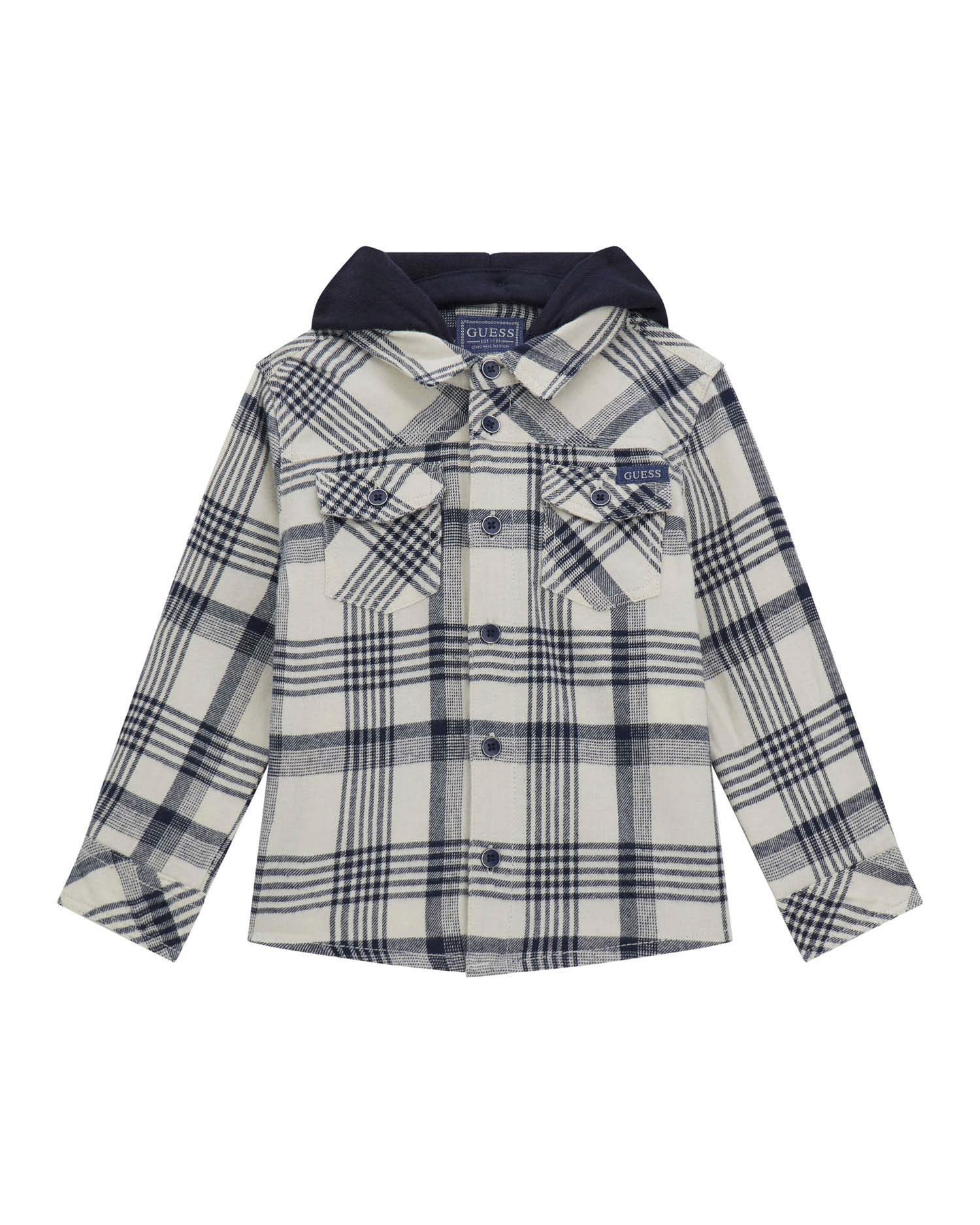 Camicia Guess in puro cotone blu e avorio con cappuccio