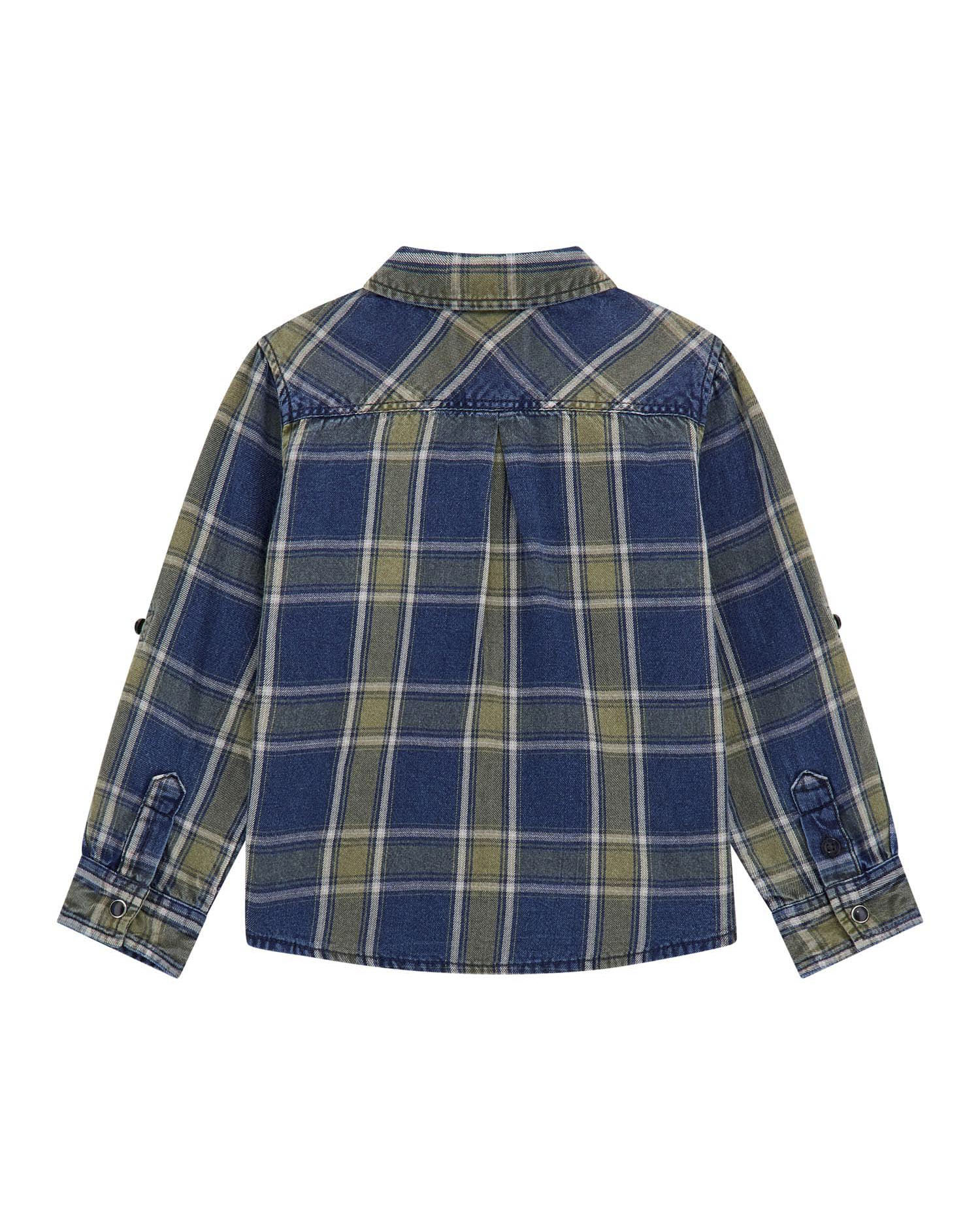 Camicia Guess denim di puro cotone a quadri blu e verde image