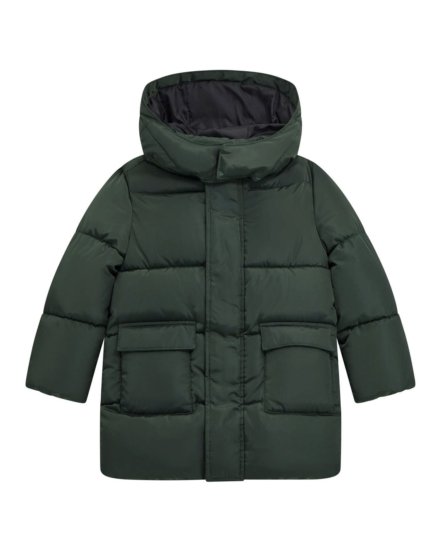 Maxi piumino Guess verde trapuntato con cappuccio