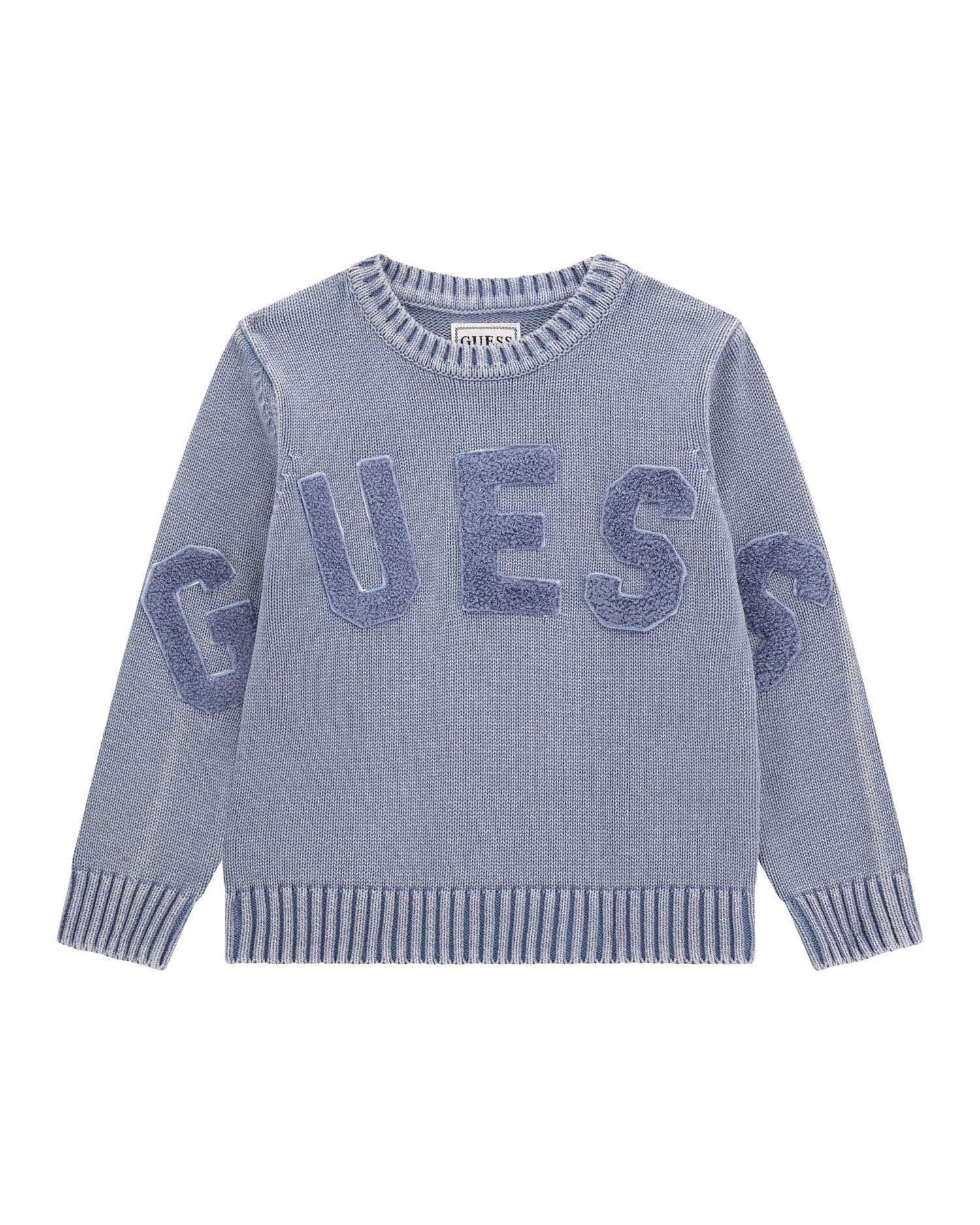 Maglioncino Guess azzurro delavé in puro cotone con maxi logo