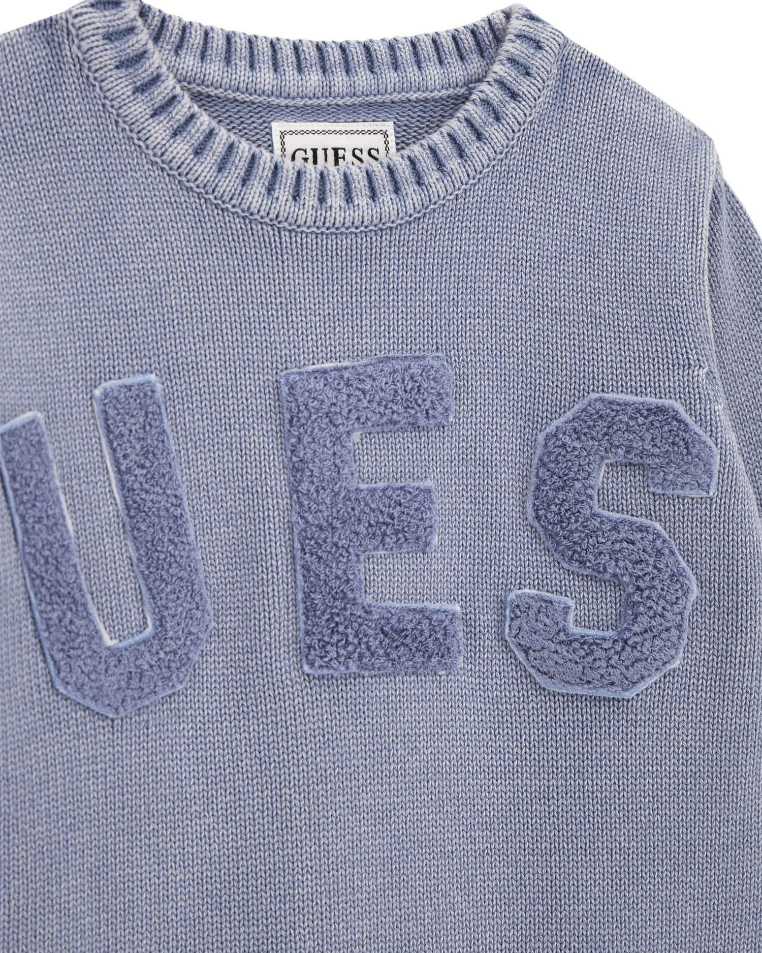 Maglioncino Guess azzurro delavé in puro cotone con maxi logo image
