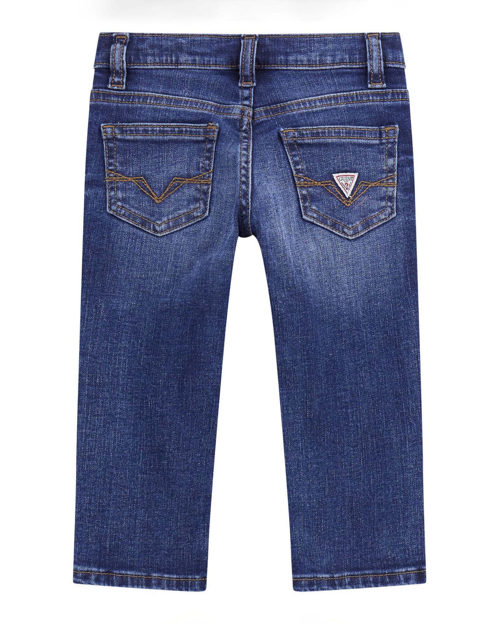 Jeans Guess regular fit in cotone stretch lavaggio scuro stone washed con baffature image