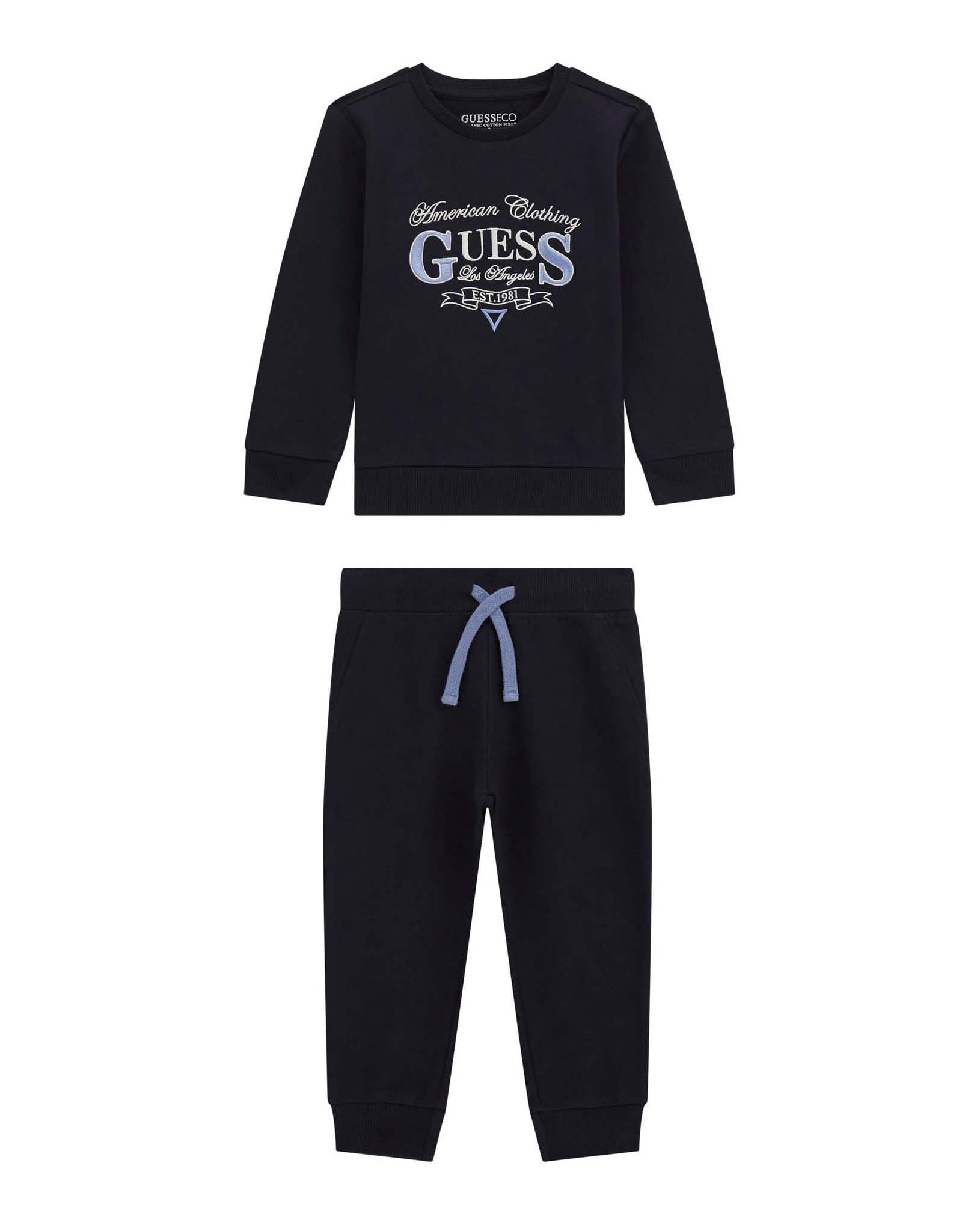 Completo maglia e pantalone Guess blu in felpa di puro cotone