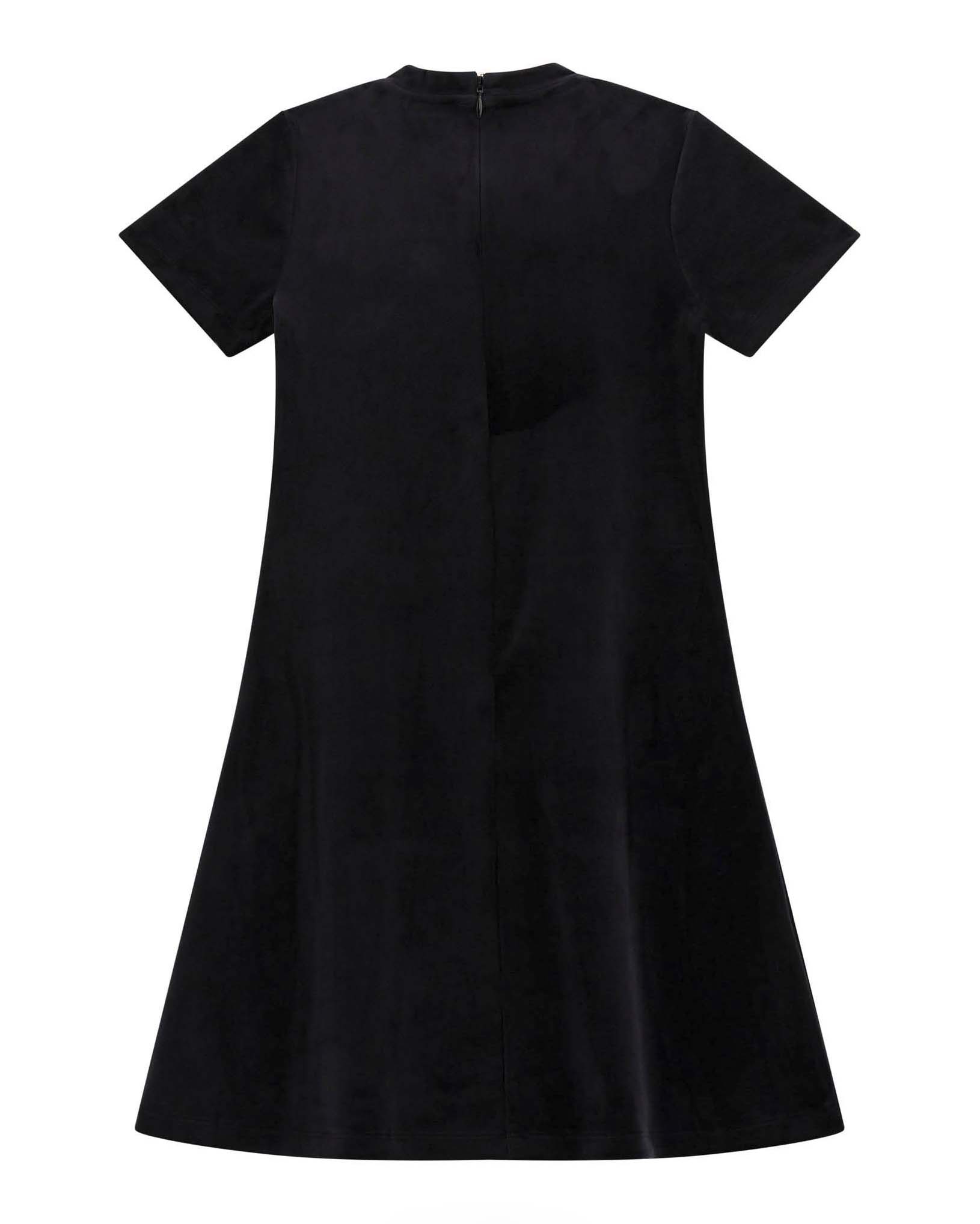 Abito longuette Guess nero in ciniglia a maniche corte con logo in strass image