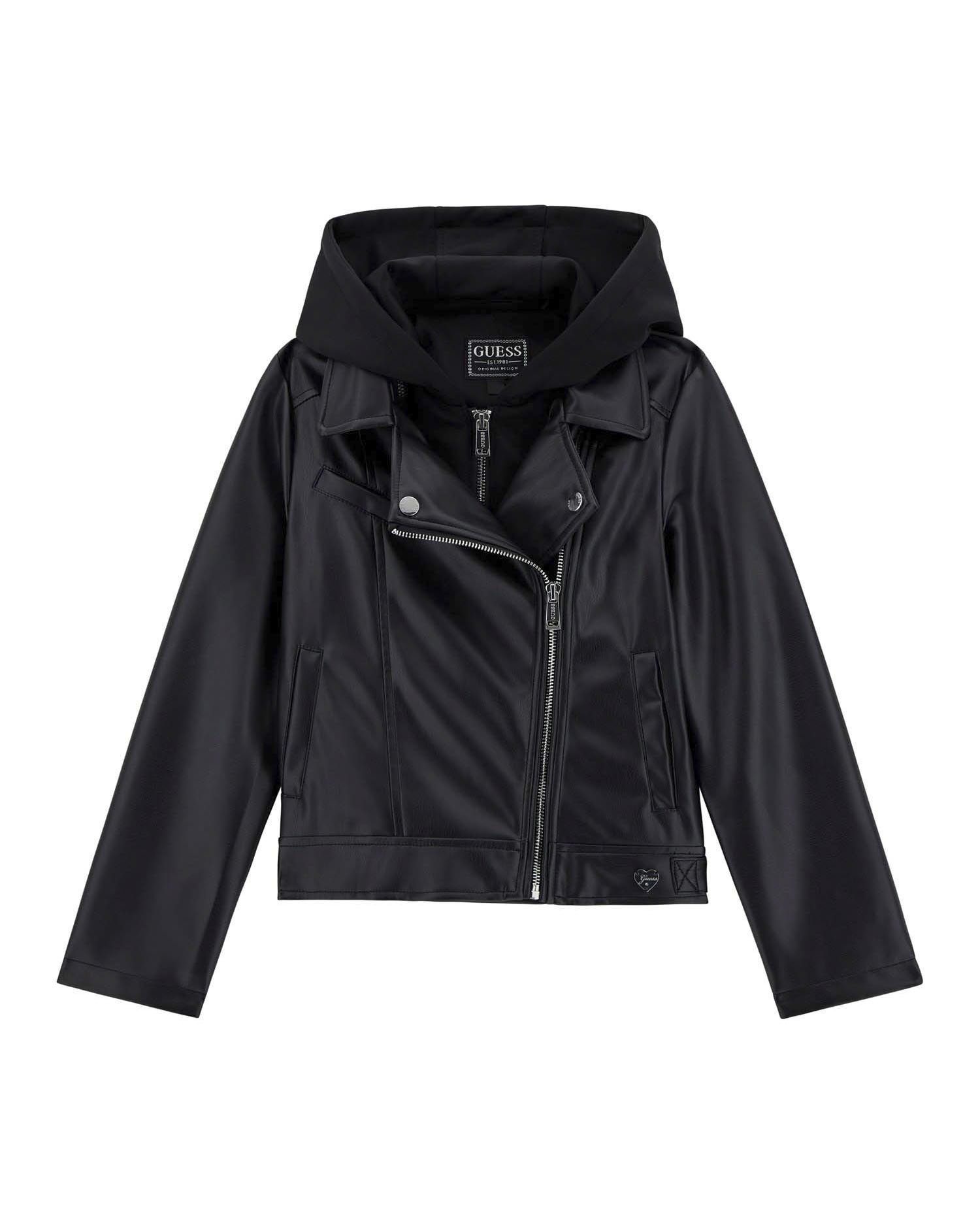 Chiodo Guess in ecopelle nera con cappuccio in felpa