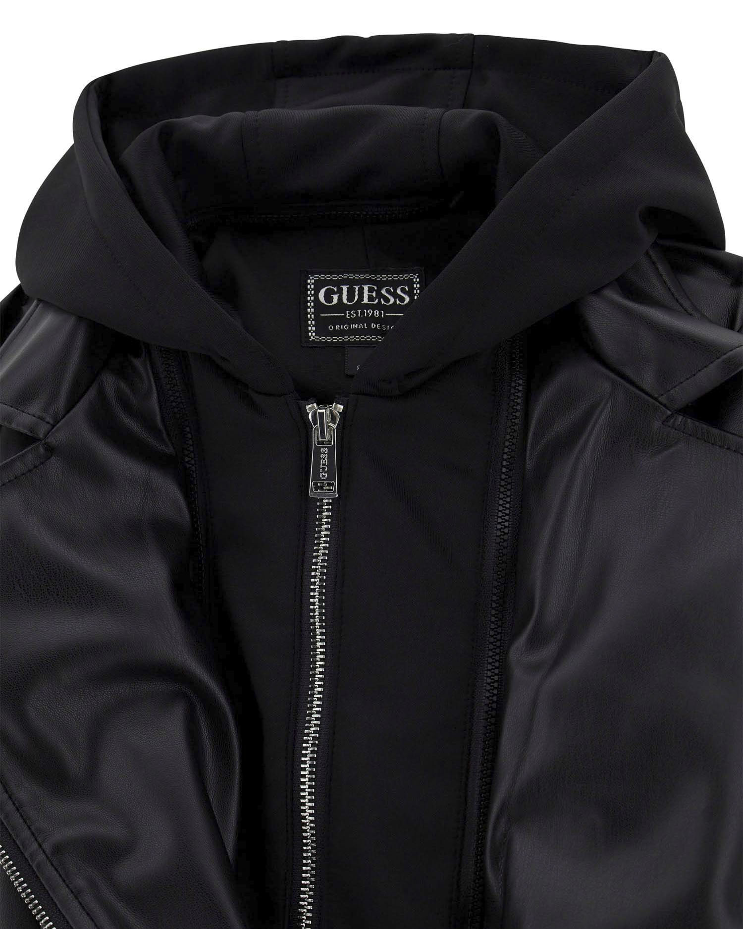 Chiodo Guess in ecopelle nera con cappuccio in felpa image