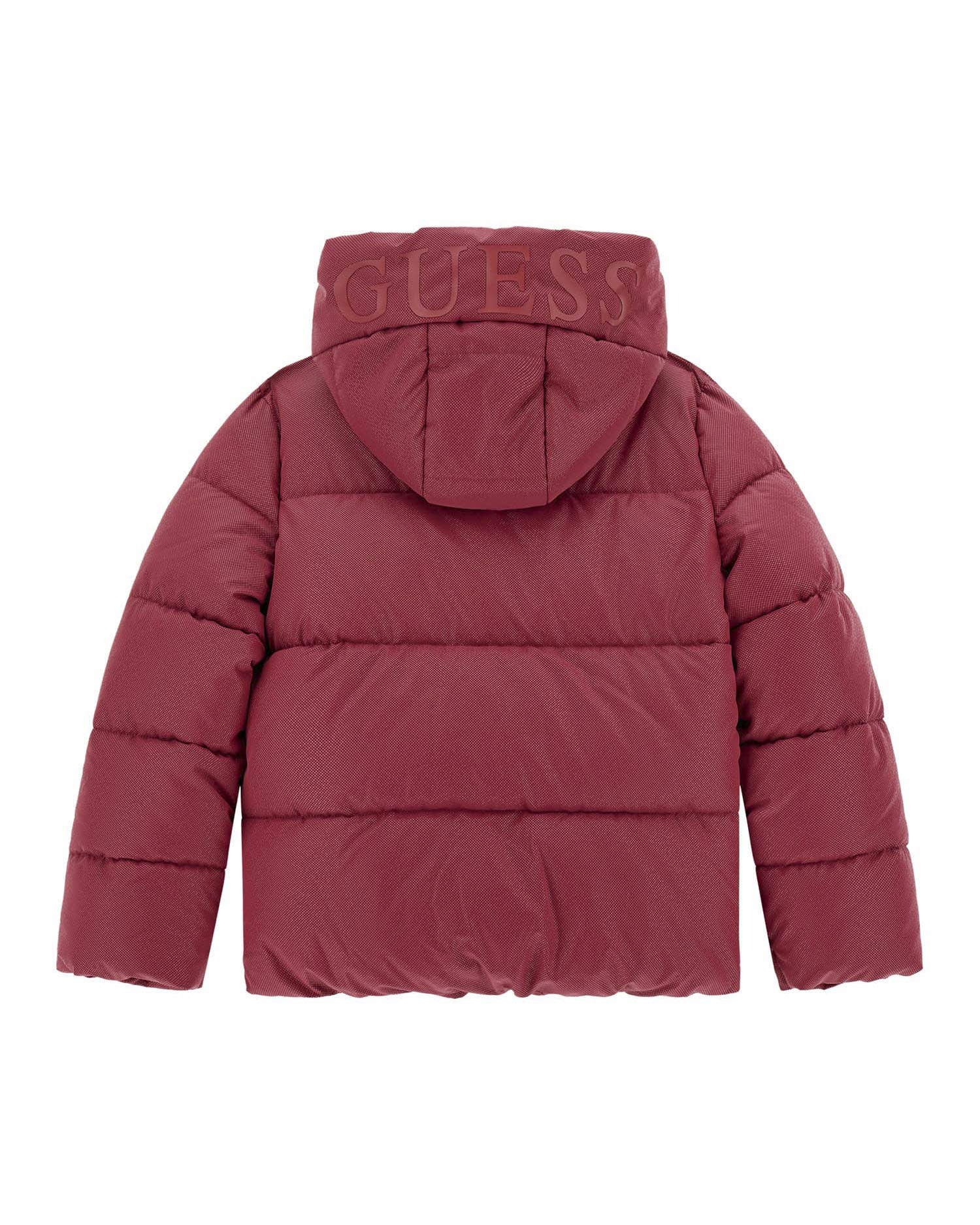 Piumino Guess rossa in nylon effetto lurex con cappuccio image