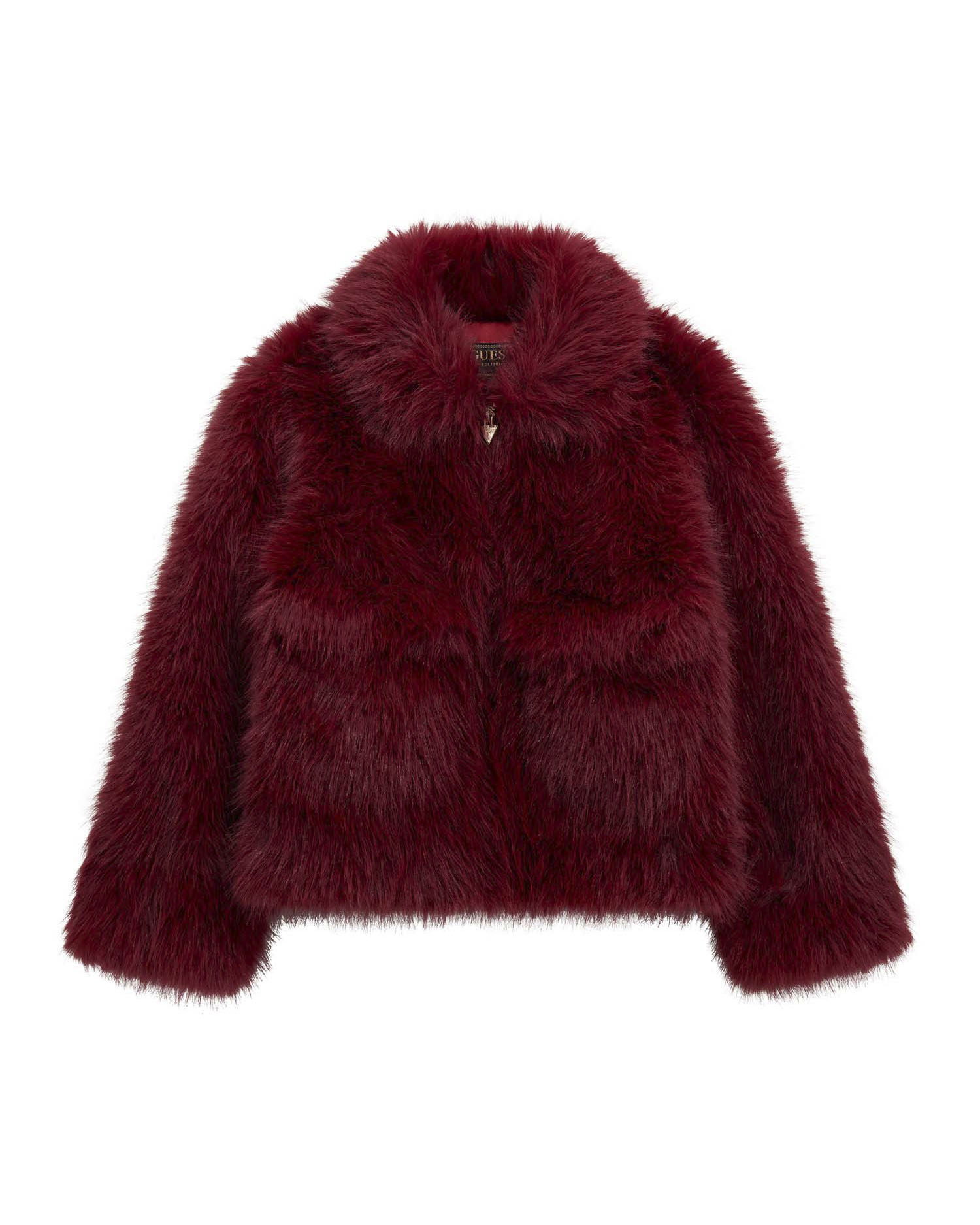 Ecopelliccia Guess color vinaccia con tasche e colletto
