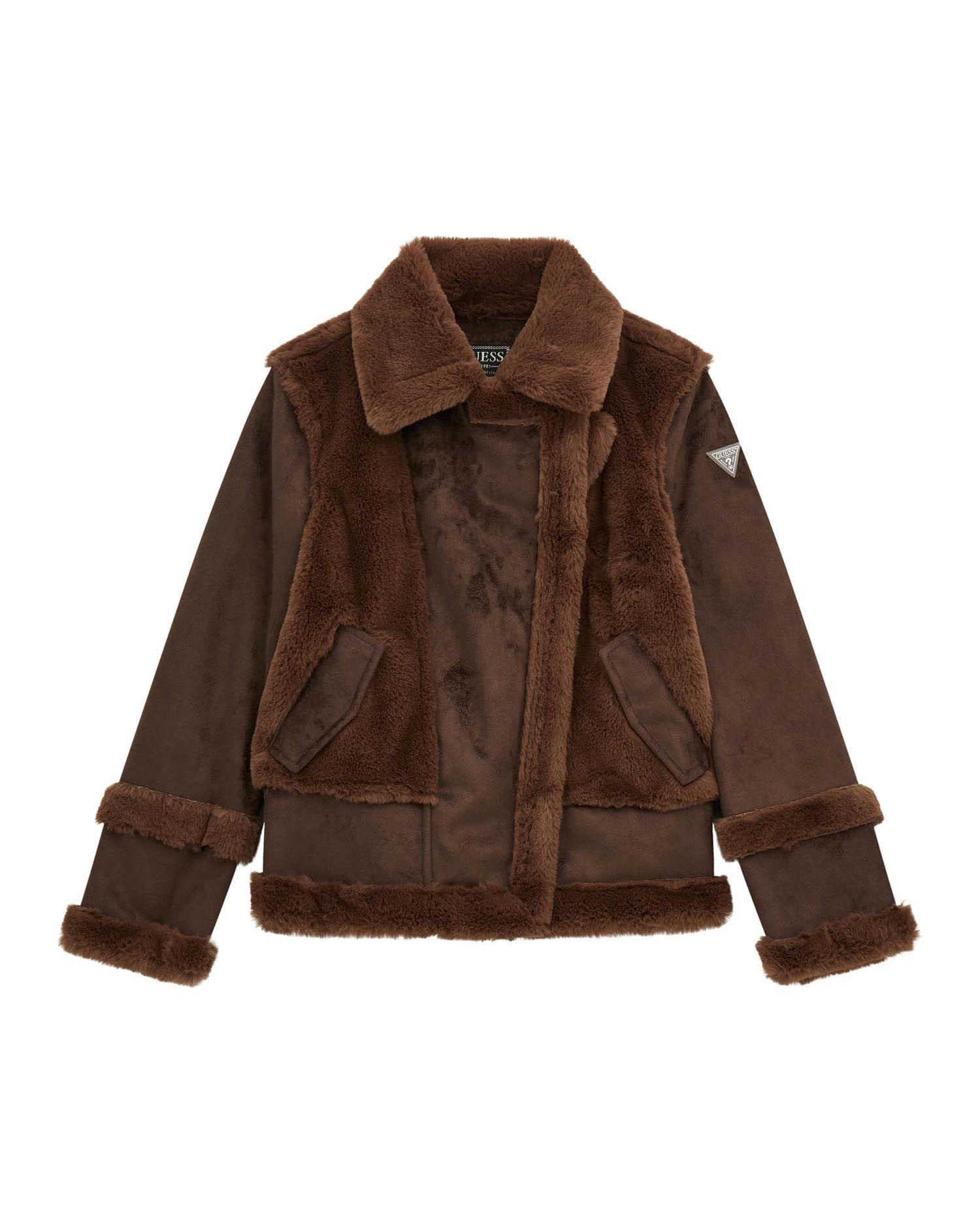 Montone marrone Guess in camoscio ed ecopelliccia