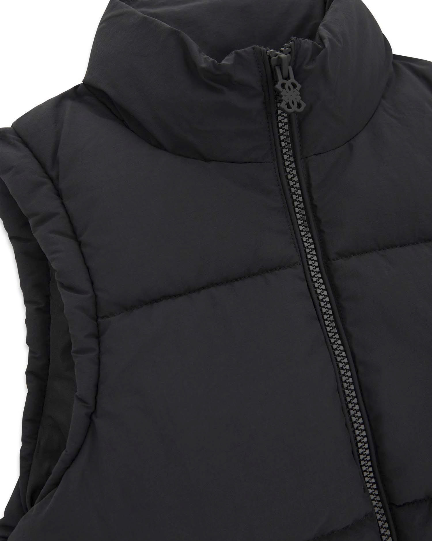 Gilet nero Guess in nylon imbottito con collo alto e zip image