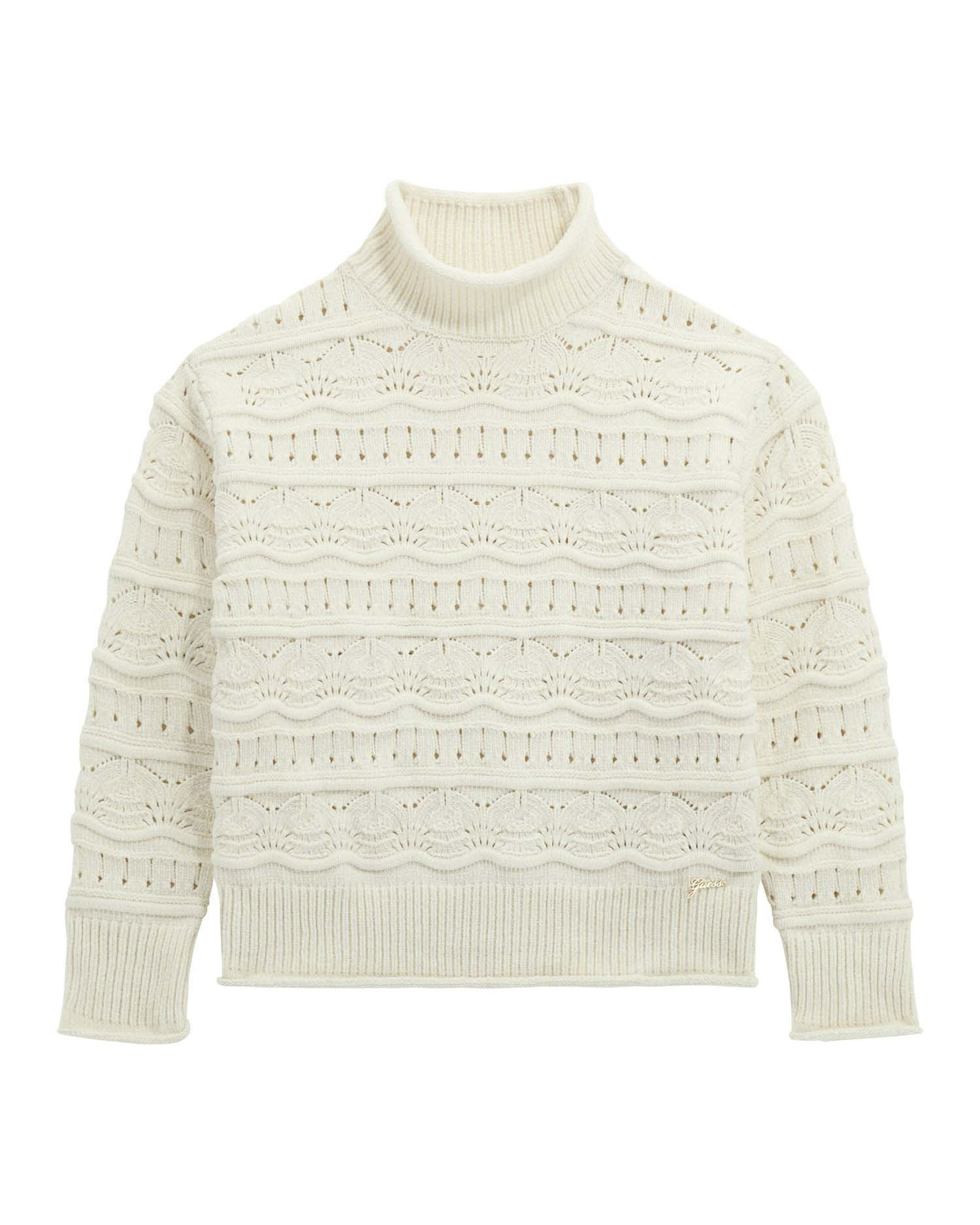 Maglione collo alto Guess in ciniglia avorio traforato