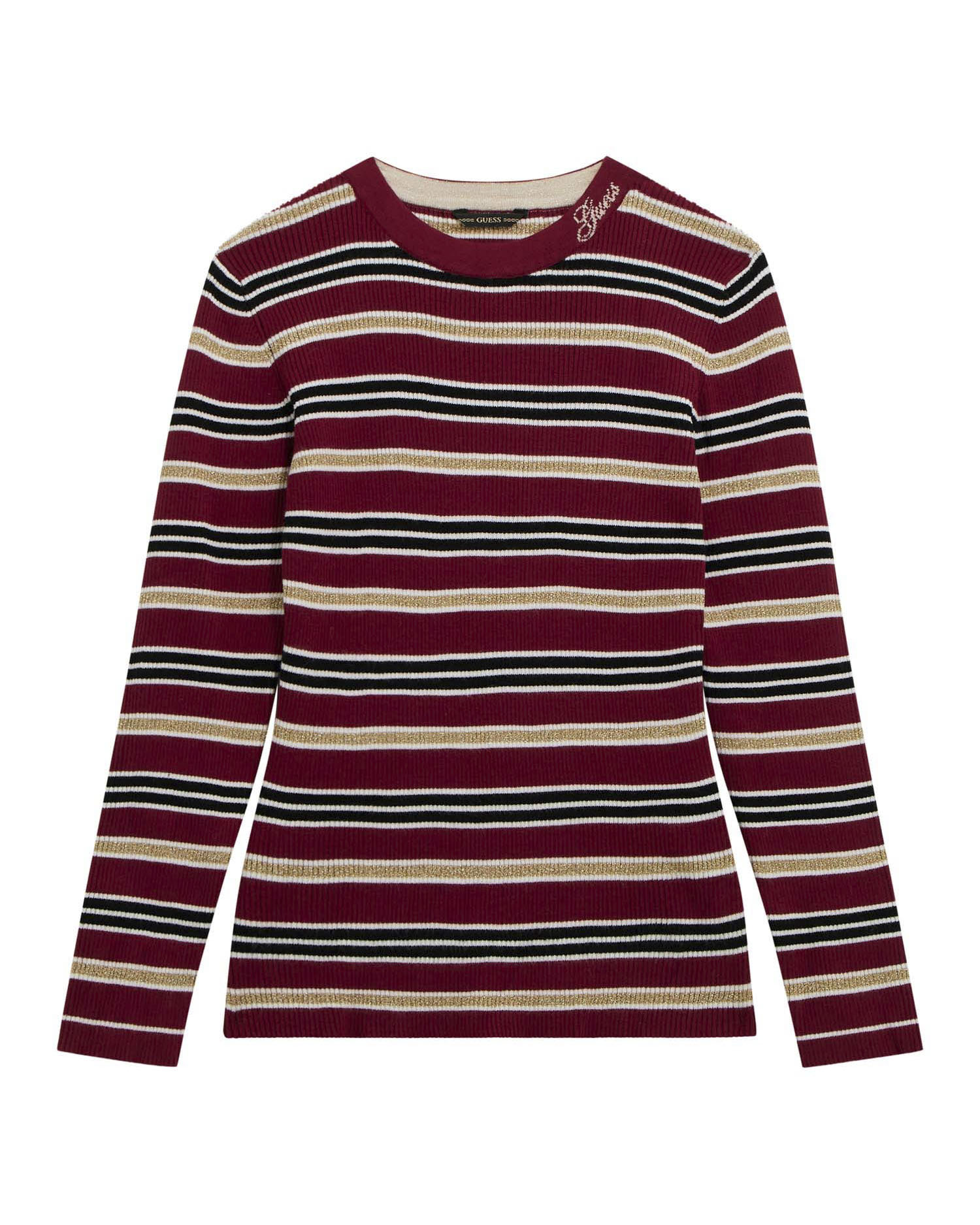 Maglia Guess a maniche lunghe in misto viscosa a righe multicolor