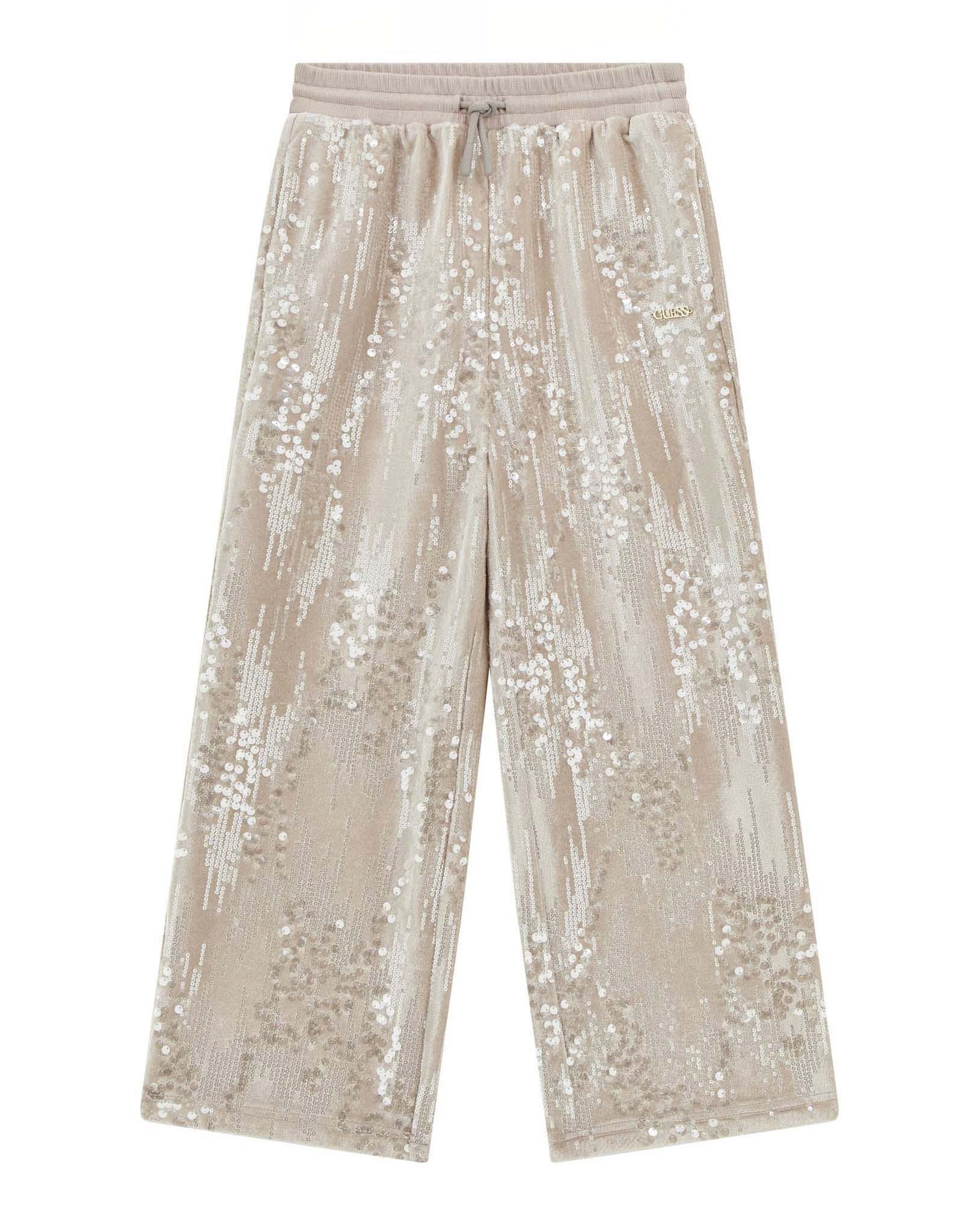 Pantalone palazzo Guess con paillettes rosa cipria