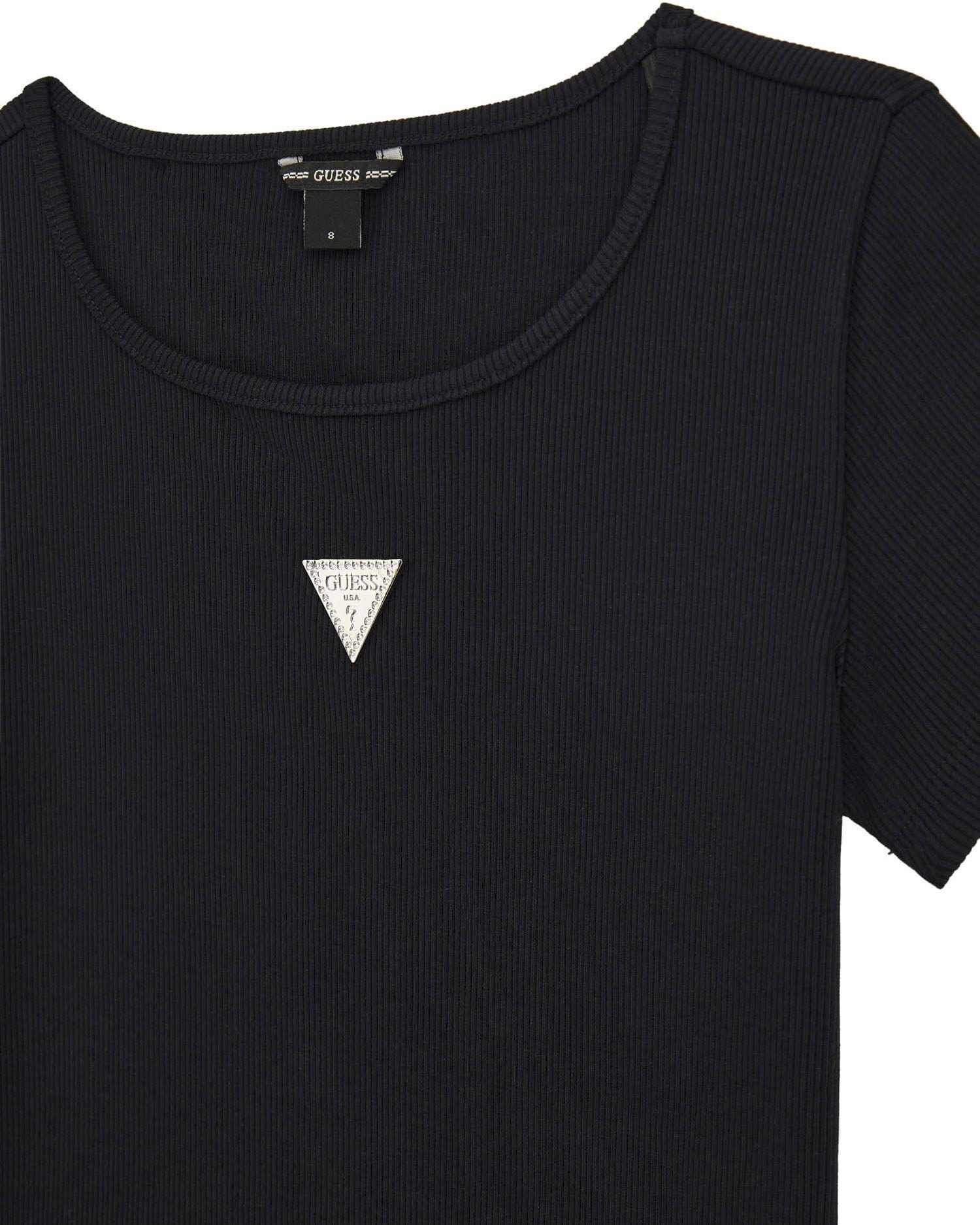 T-shirt Guess nera a costine in cotone stretch a maniche corte image