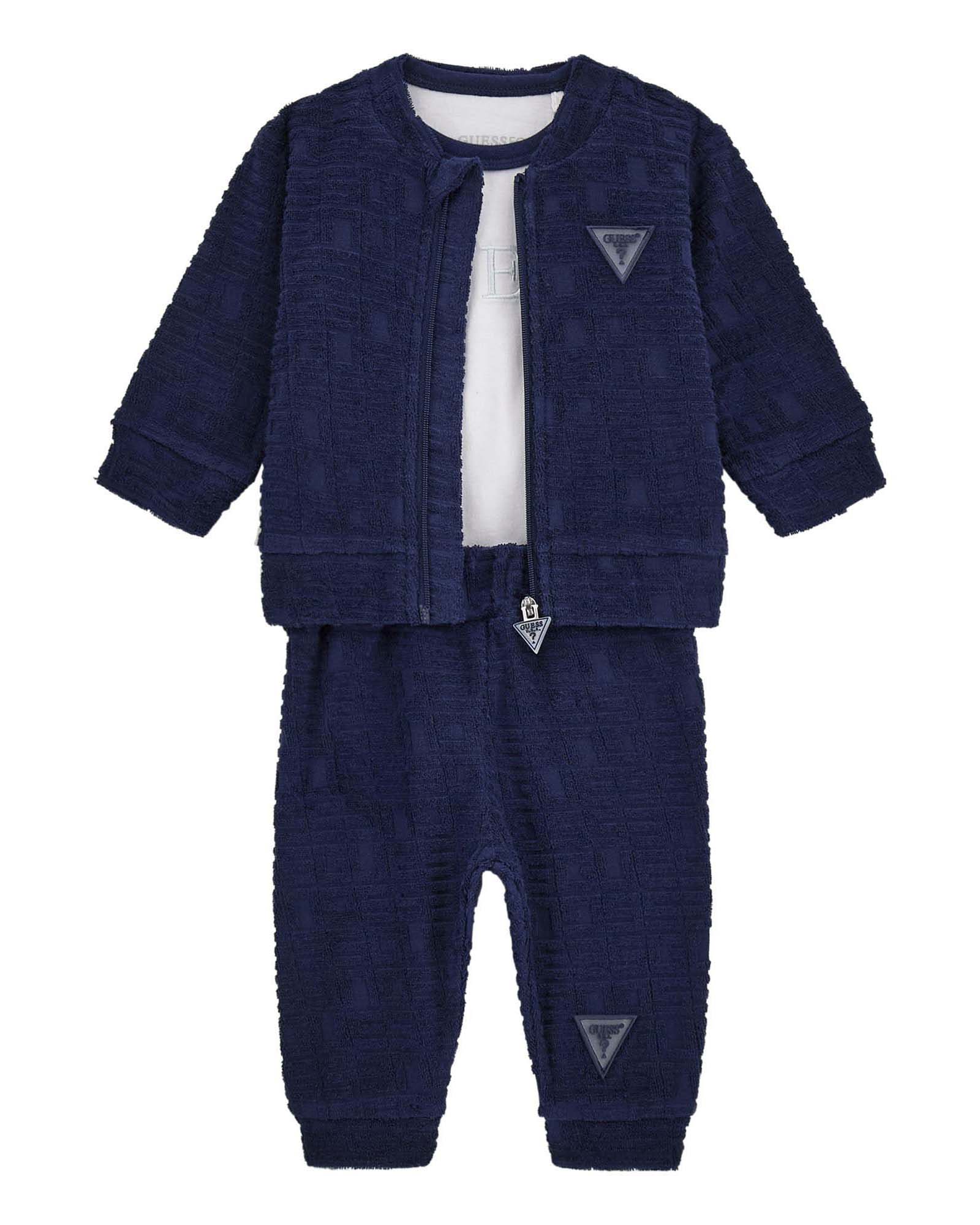 Tuta Guess con body in ciniglia di puro cotone blu e bianco