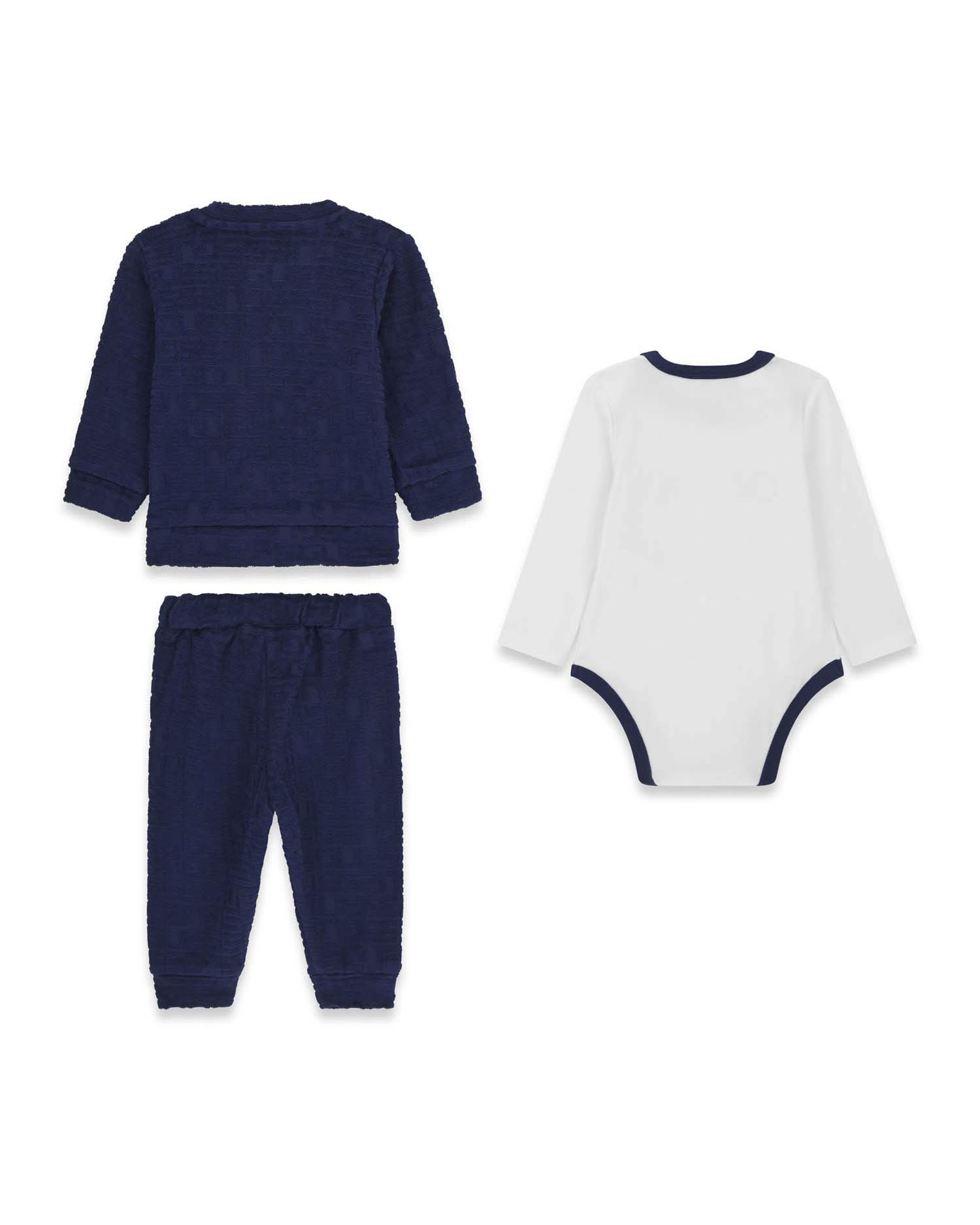 Tuta Guess con body in ciniglia di puro cotone blu e bianco image