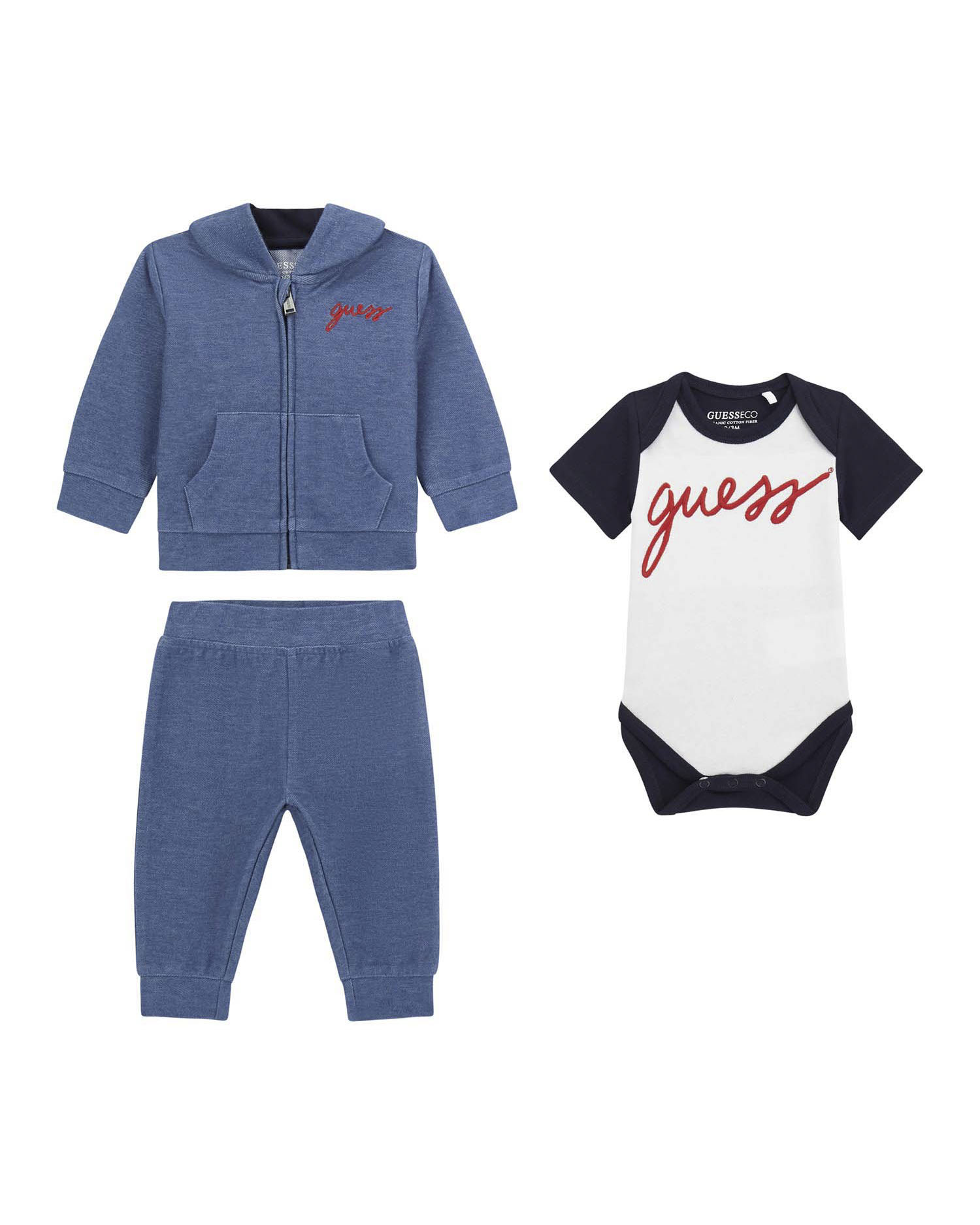 Tuta Guess con body in misto cotone beige e azzurro image