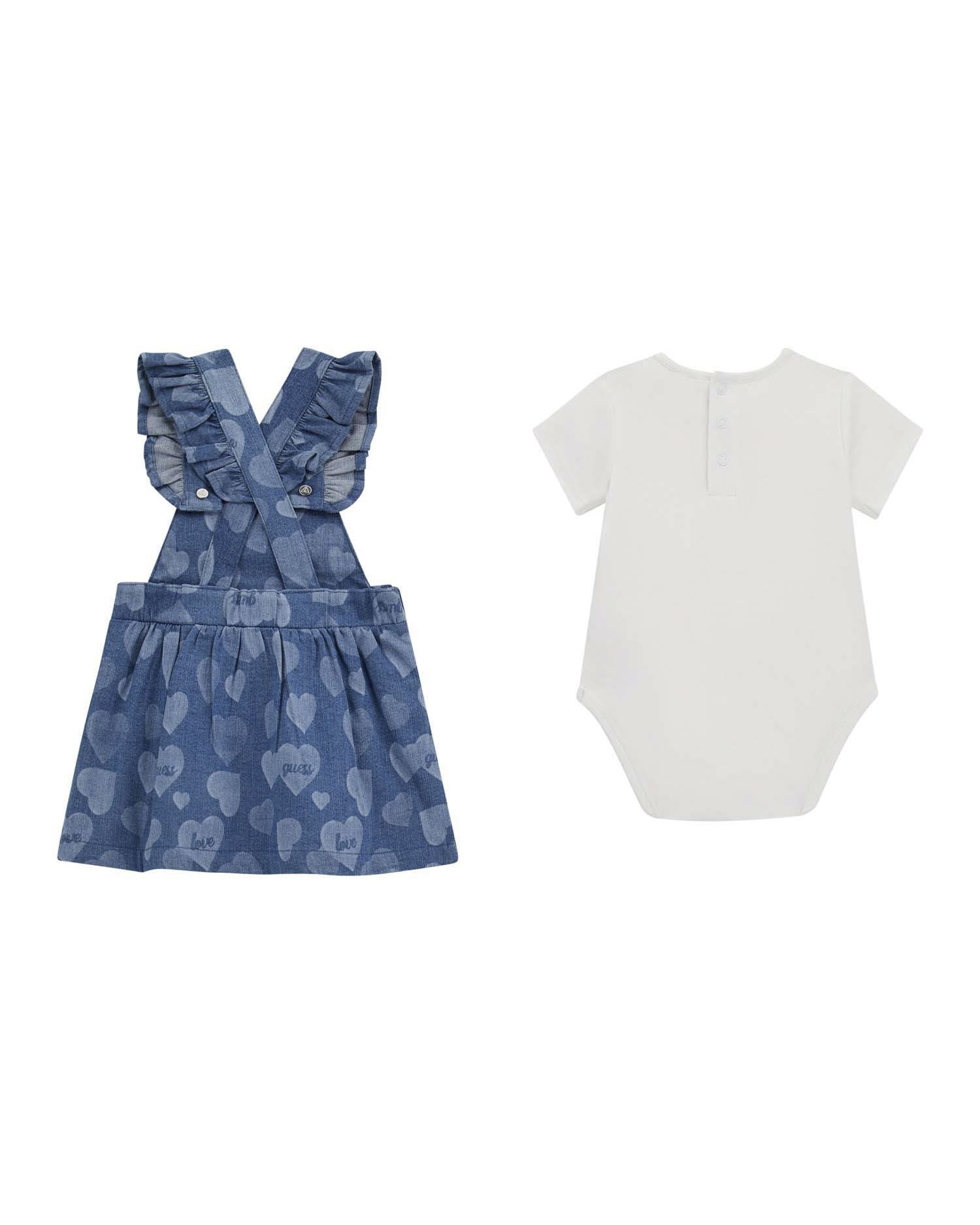 Completo salopette blu e body bianco Guess in cotone stretch image