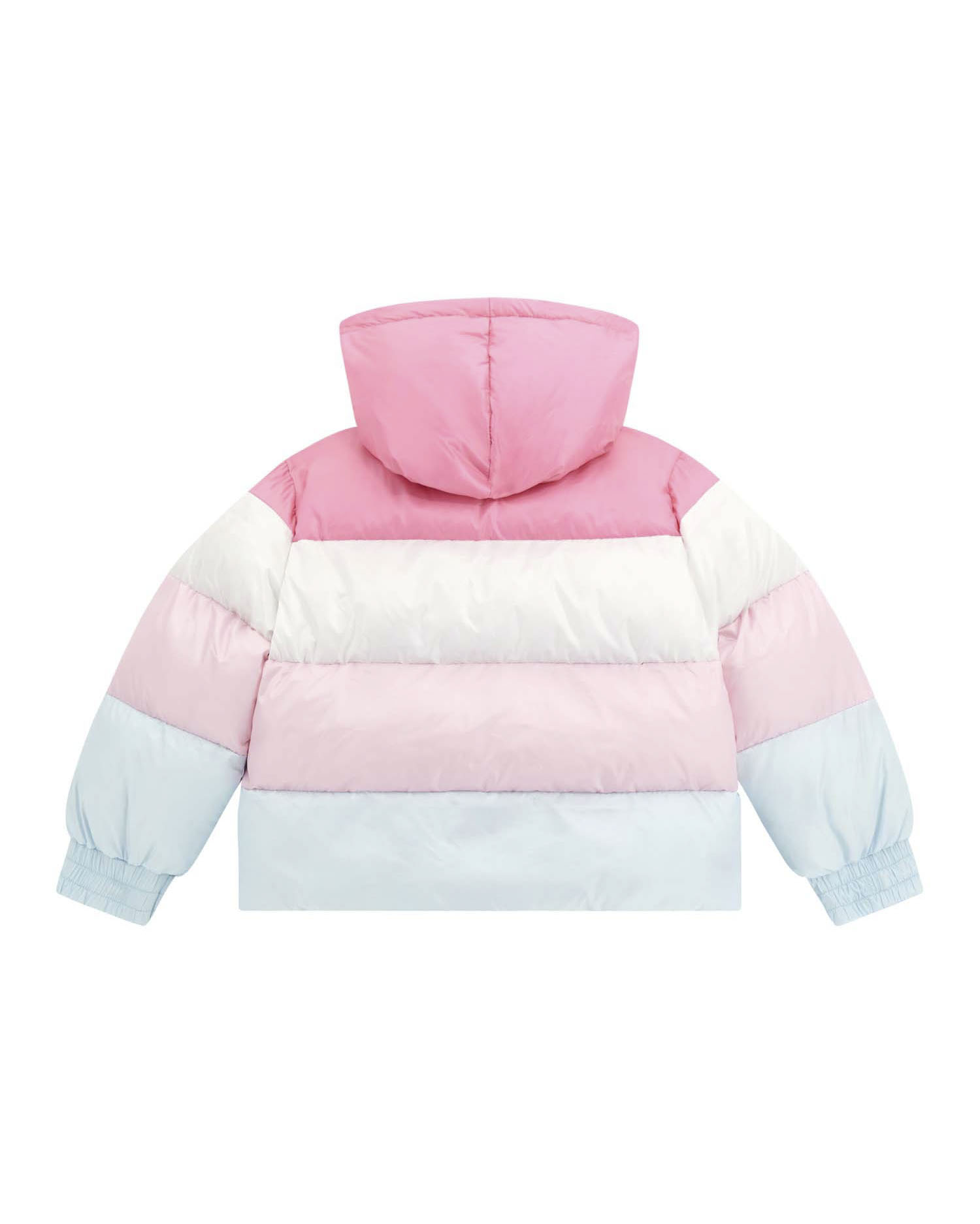 Piumino Guess color block con cappuccio e maxi scritta logo image