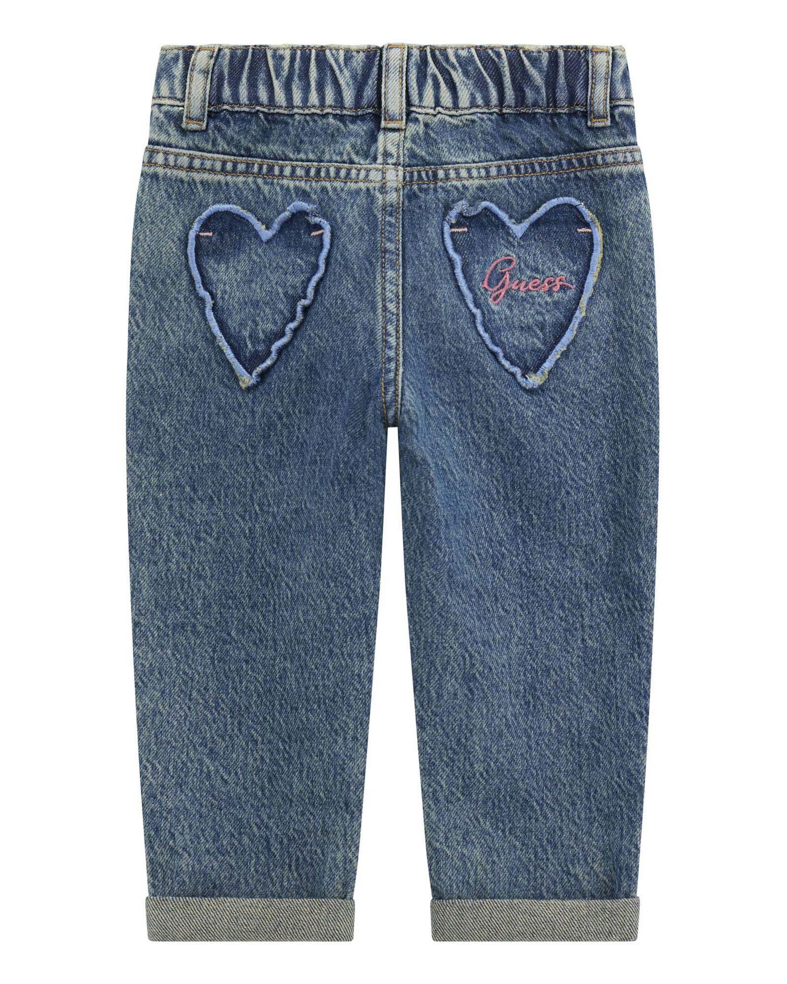 Jeans Guess in puro cotone con ricamo fiorellini e tasche a cuore image