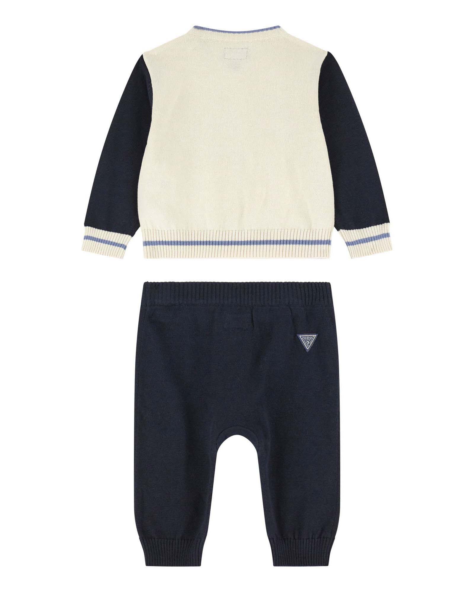 Completo Guess maglia avorio e blu e jogger blu in maglia tircot puro cotone image