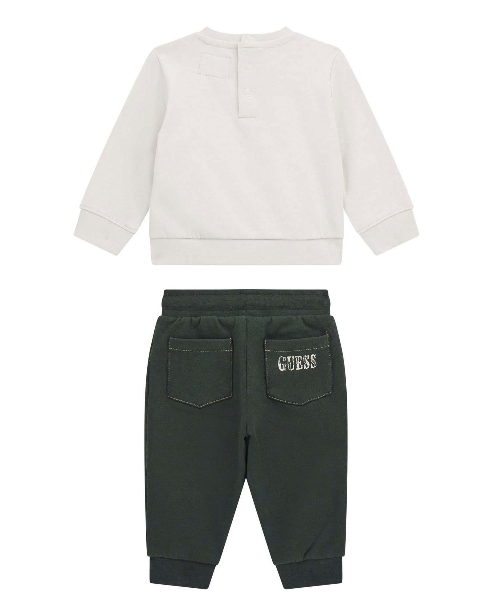 Completo Guess felpa beige e jogger verde in puro cotone image