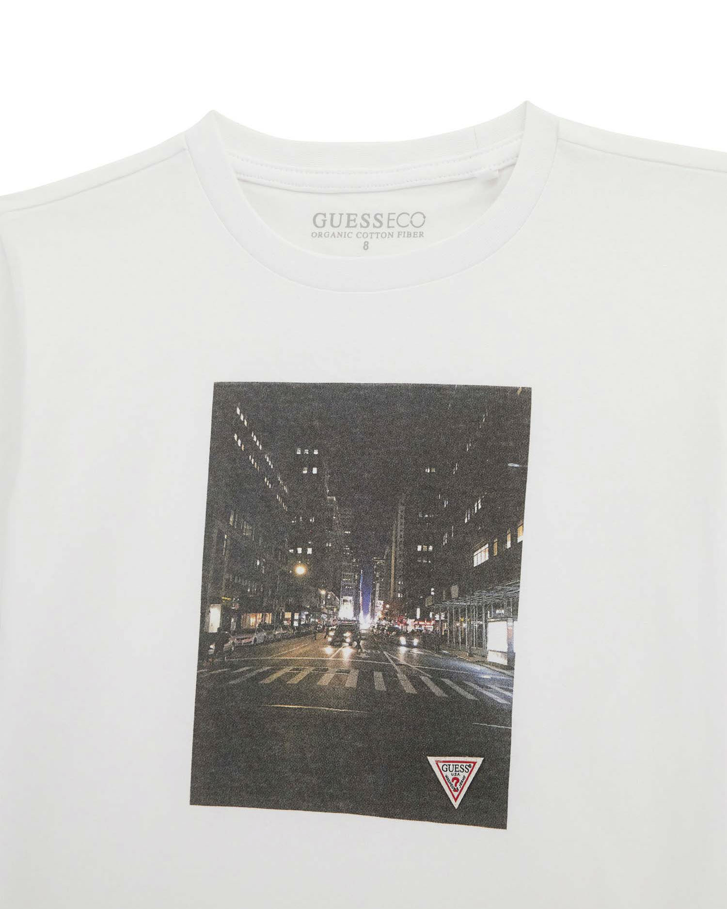 T-shirt Guess bianca mezza manica in puro cotone con stampa foto New York