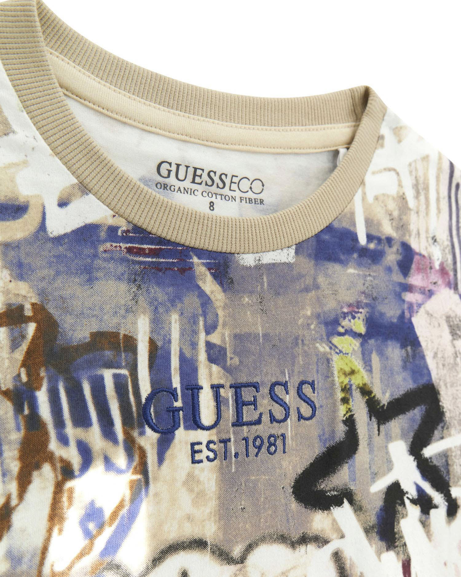 T-shirt Guess mezza manica in puro cotone con graffiti multicolor