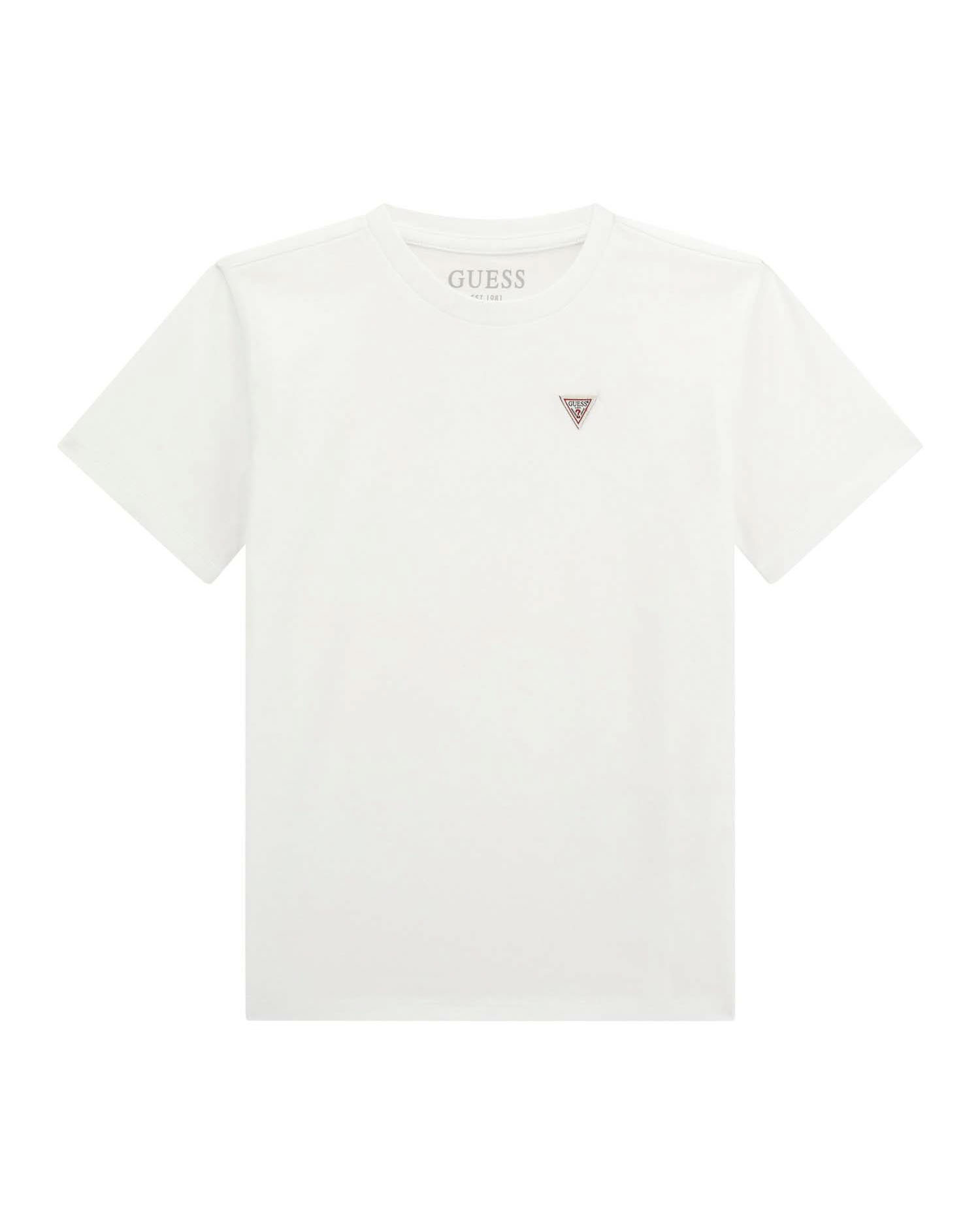 T-shirt Guess bianca mezza manica con mini trangolo logo icon bianco