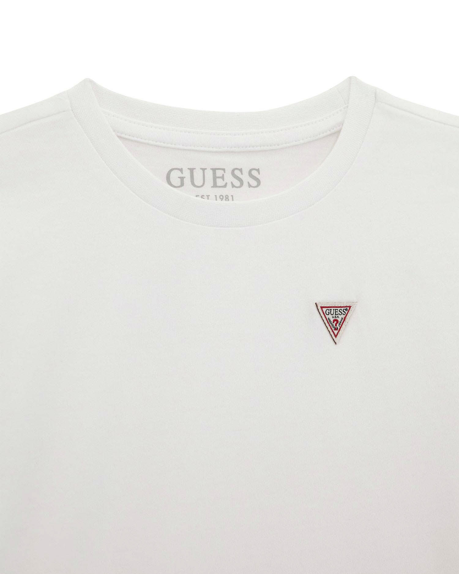 T-shirt Guess bianca mezza manica con mini trangolo logo icon bianco
