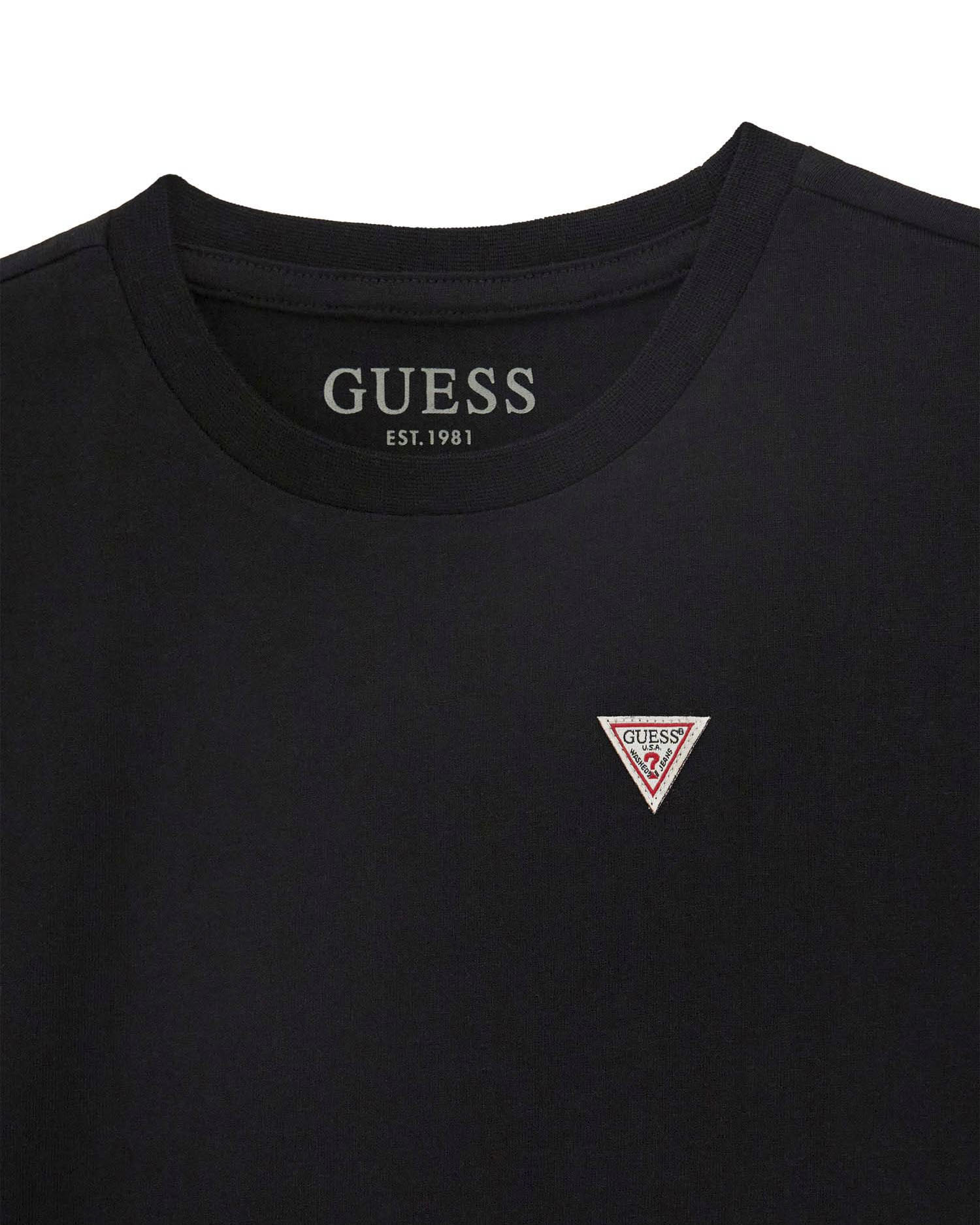T-shirt Guess nera mezza manica con mini trangolo logo icon bianco