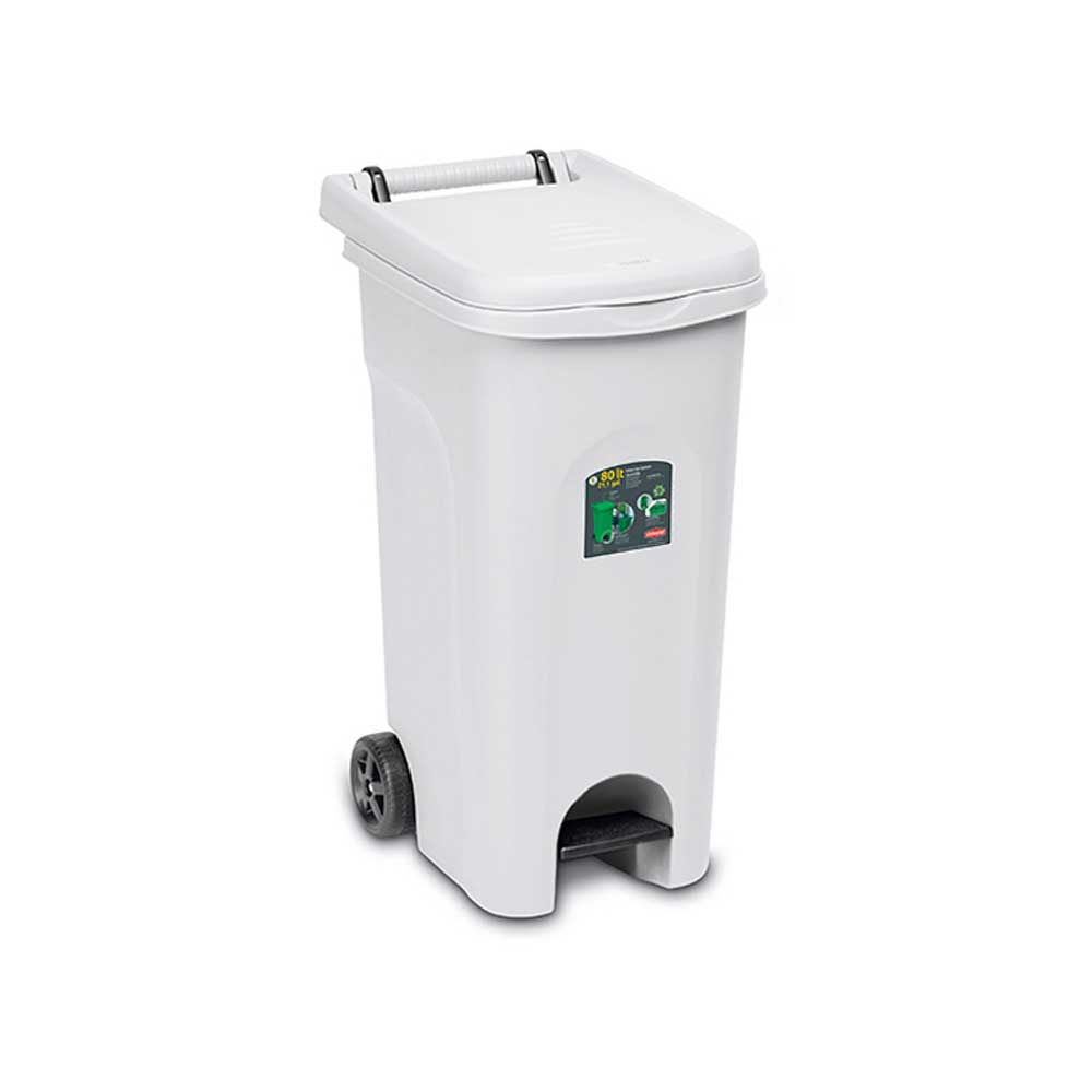Stefanplast Pattumiera Urban Eco System In Plastica Con Pedale E Ruote 80 Lt Colore Bianco